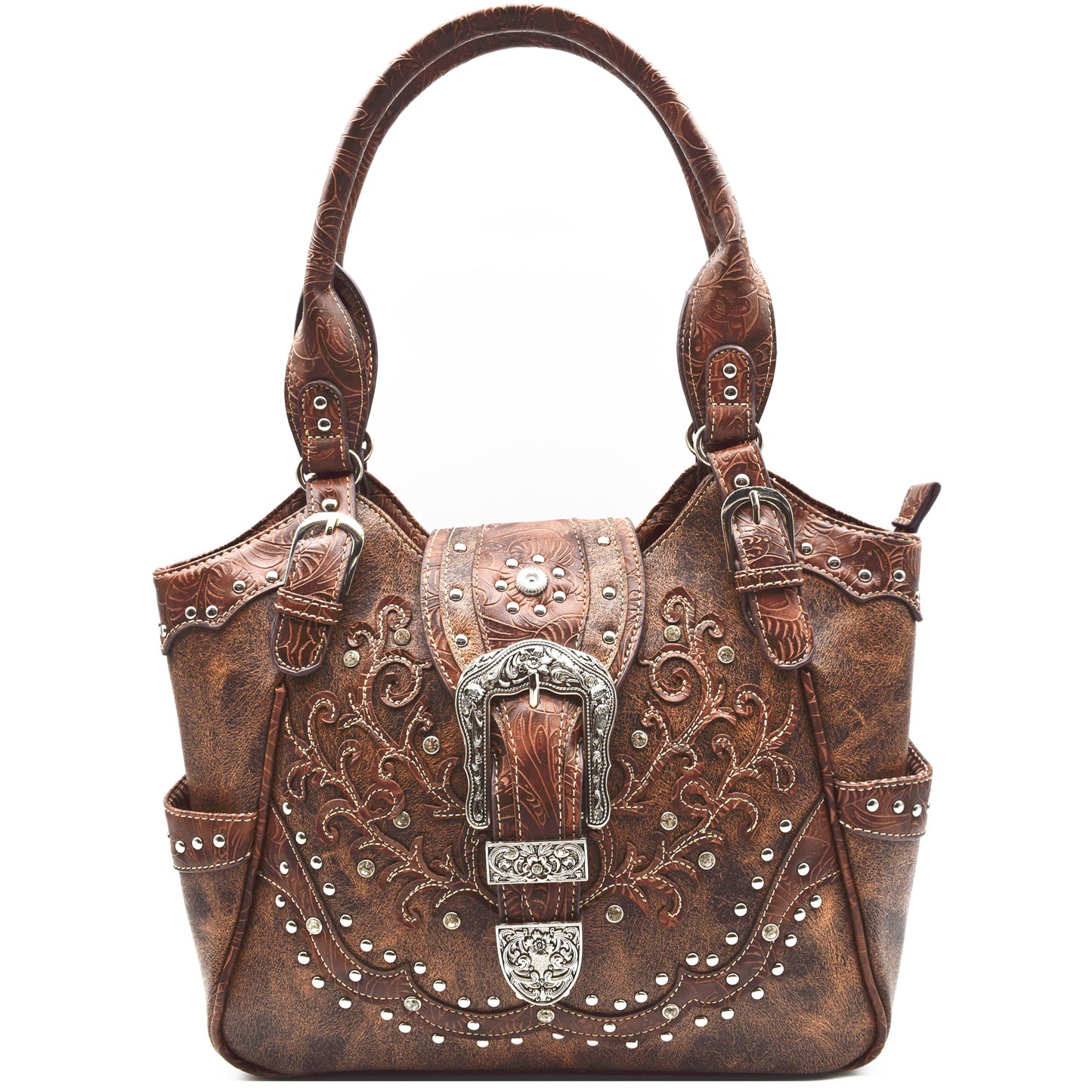 Western Style Buckle Conceal Carry Purse Matching Wallet Set Brown