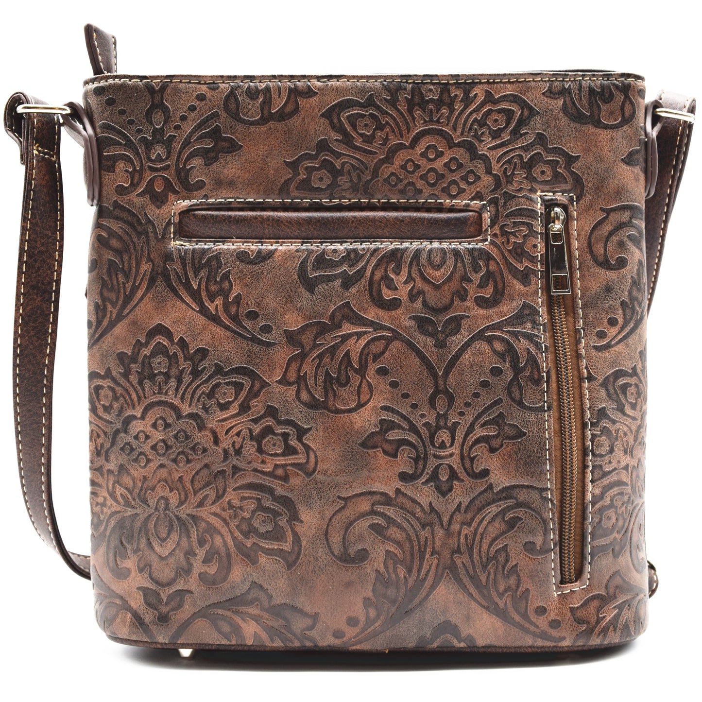 Western Style Tooled Leather Floral Fringe Women Crossbody Handbags