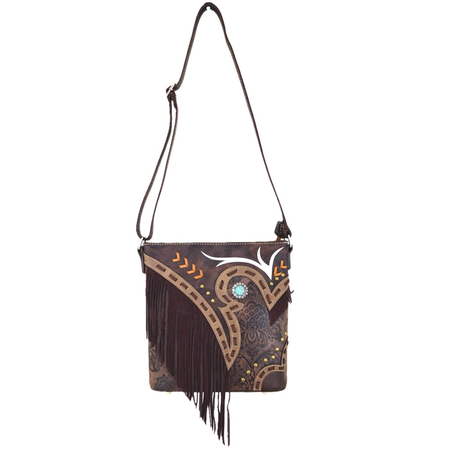 Western Style Tooled Leather Floral Fringe Women Crossbody Handbags