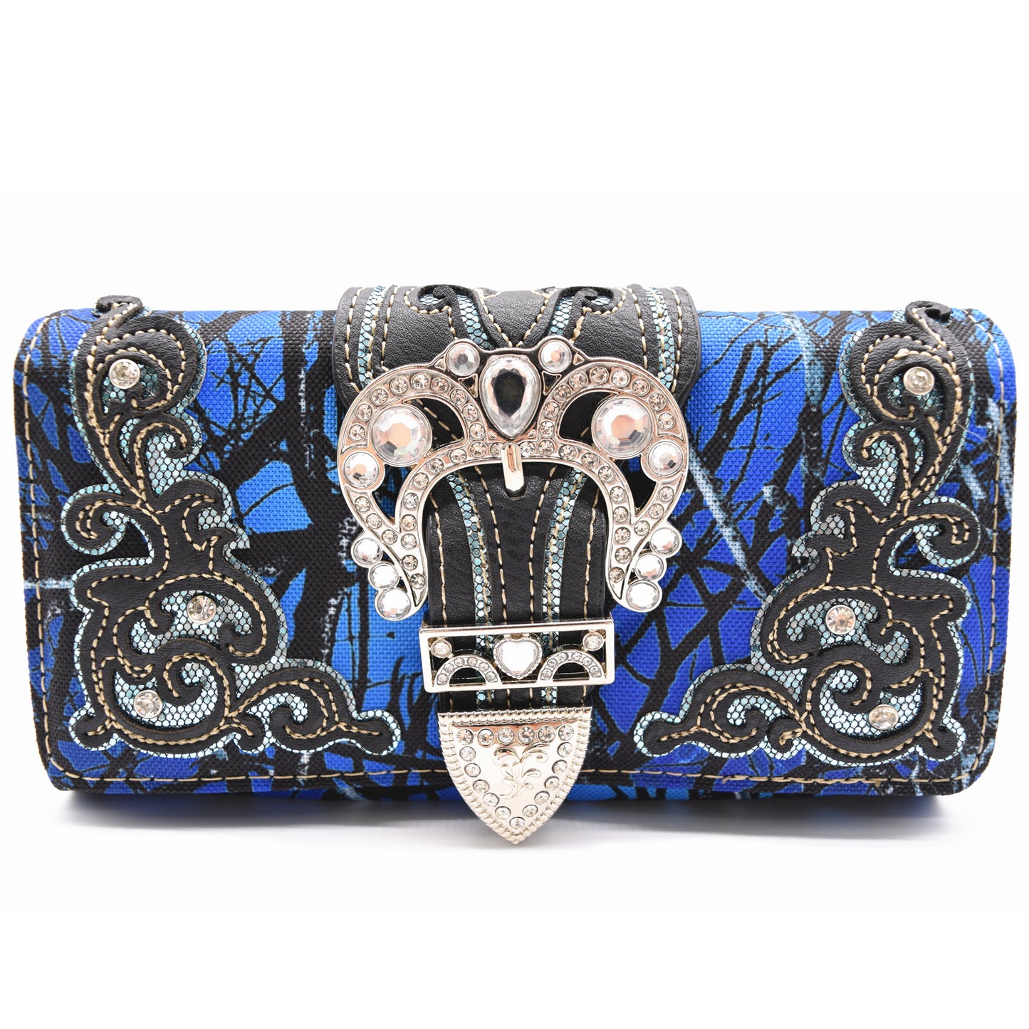 Camouflage Buckle Laser Cut Floral Western Style Women Trifold Wallet