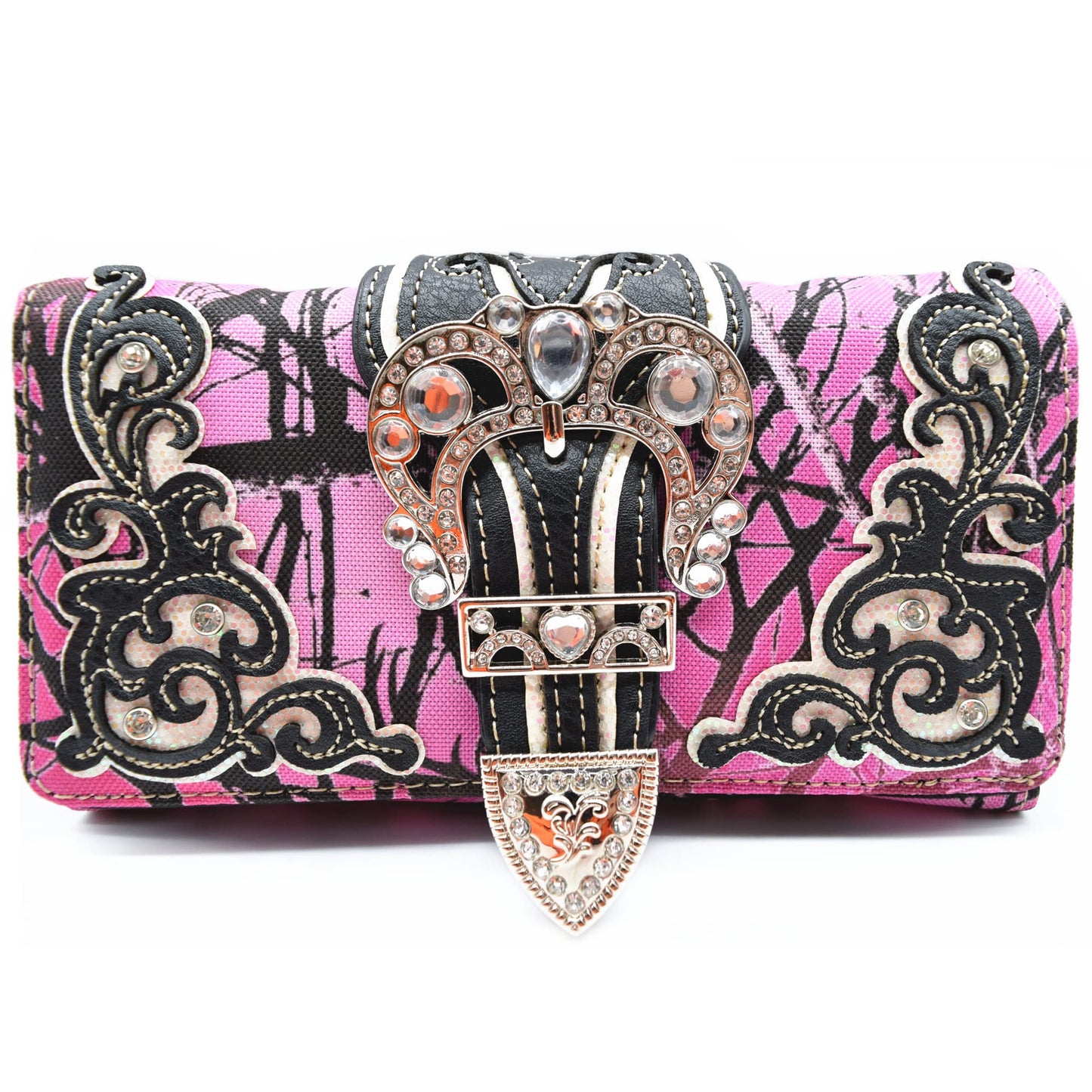Camouflage Buckle Laser Cut Floral Western Style Women Trifold Wallet
