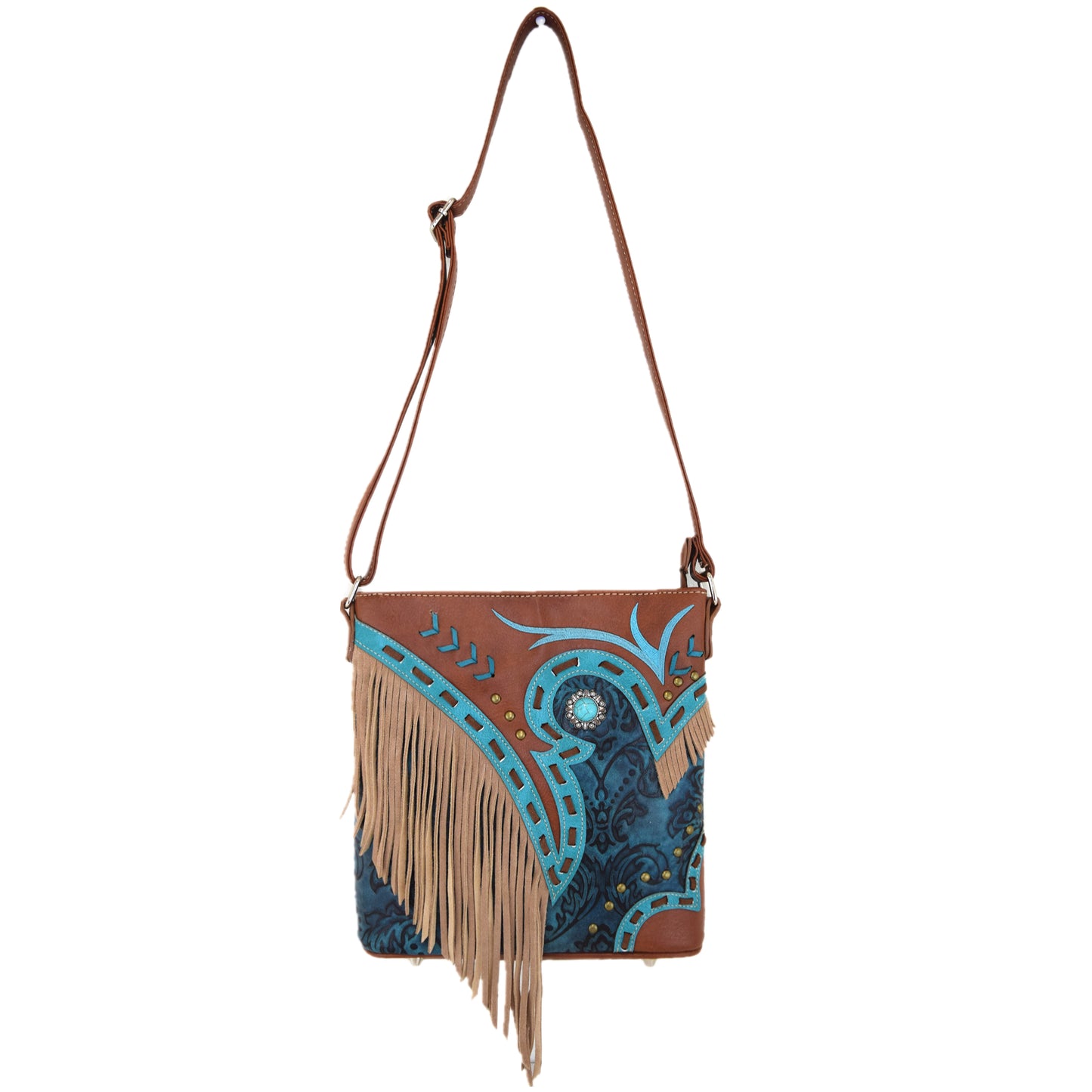 Western Style Tooled Leather Floral Fringe Women Crossbody Handbags