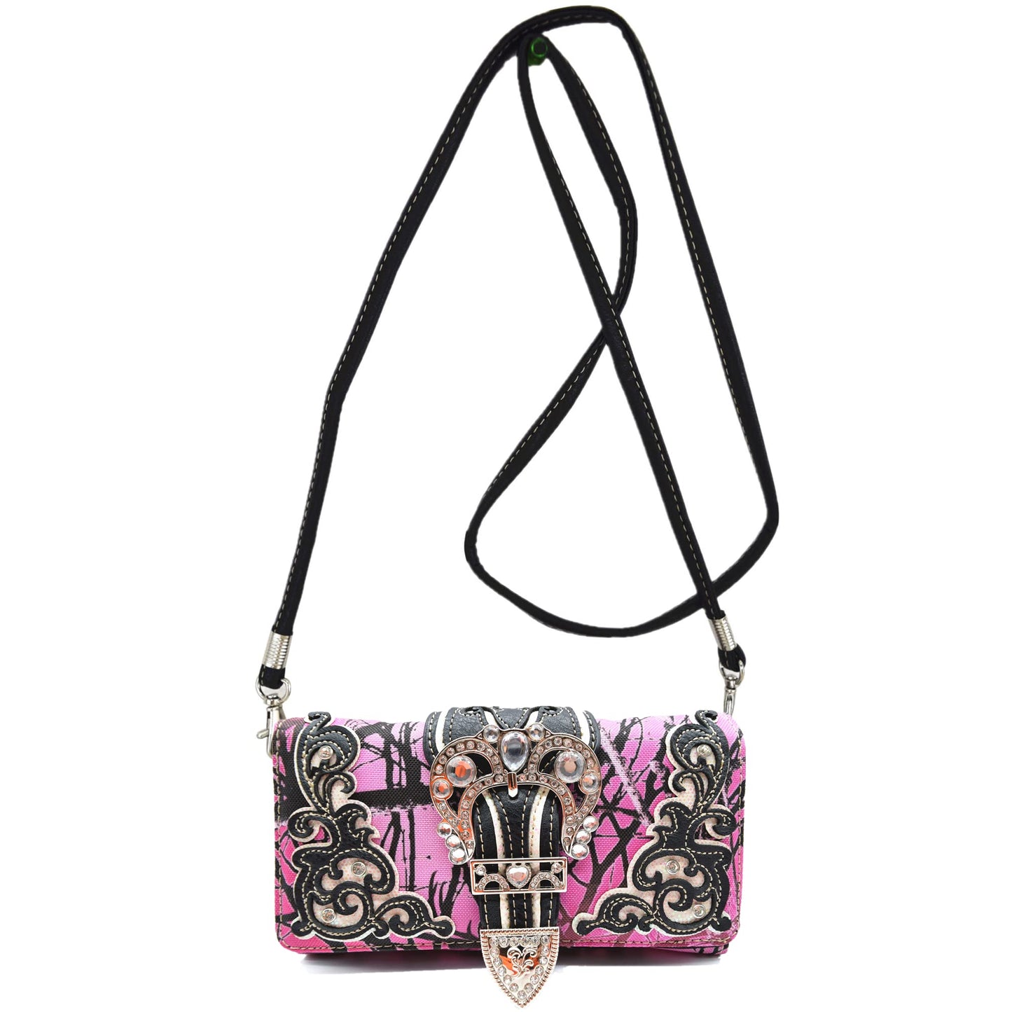 Camouflage Buckle Laser Cut Floral Western Style Women Trifold Wallet