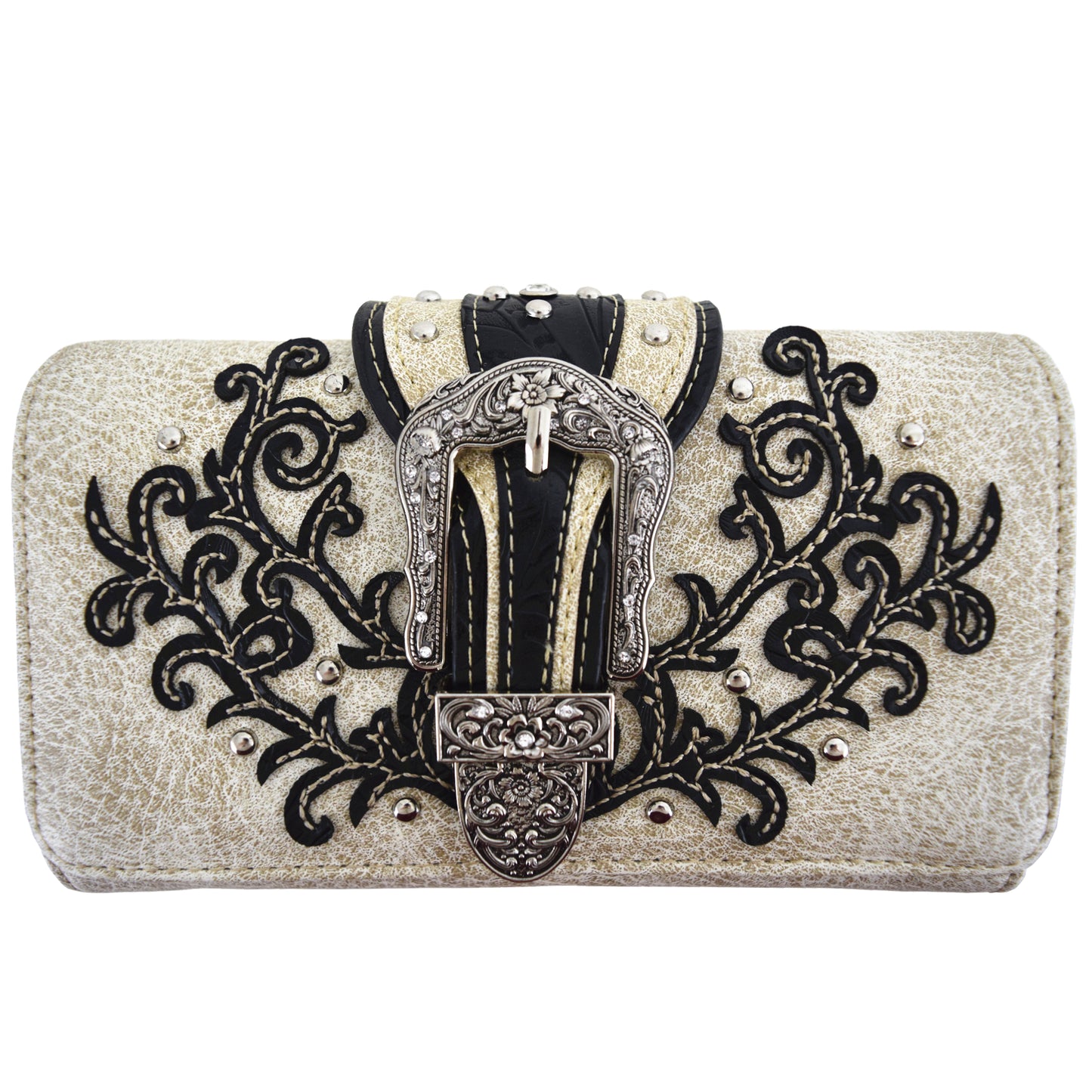 Western Style Buckle Laser Cut Floral Women Trifold Wallet