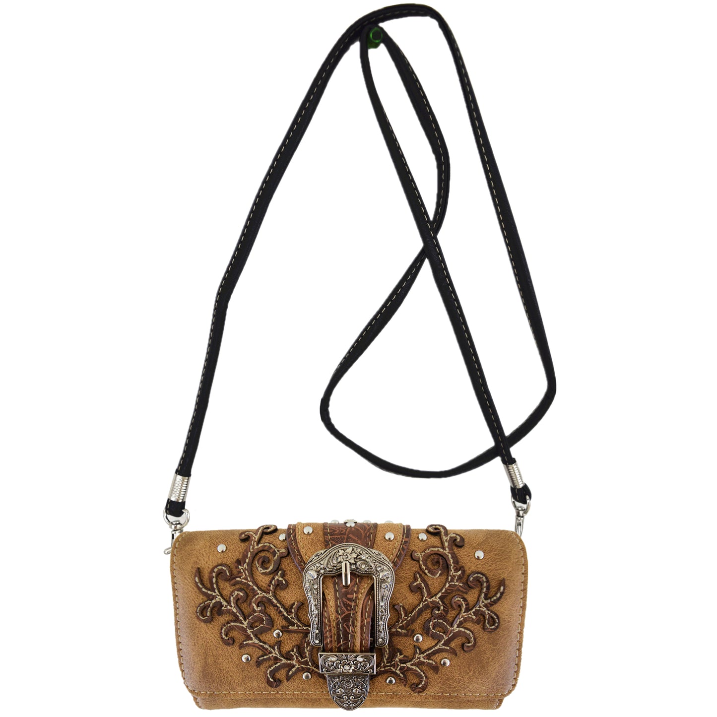 Western Style Buckle Laser Cut Floral Women Trifold Wallet