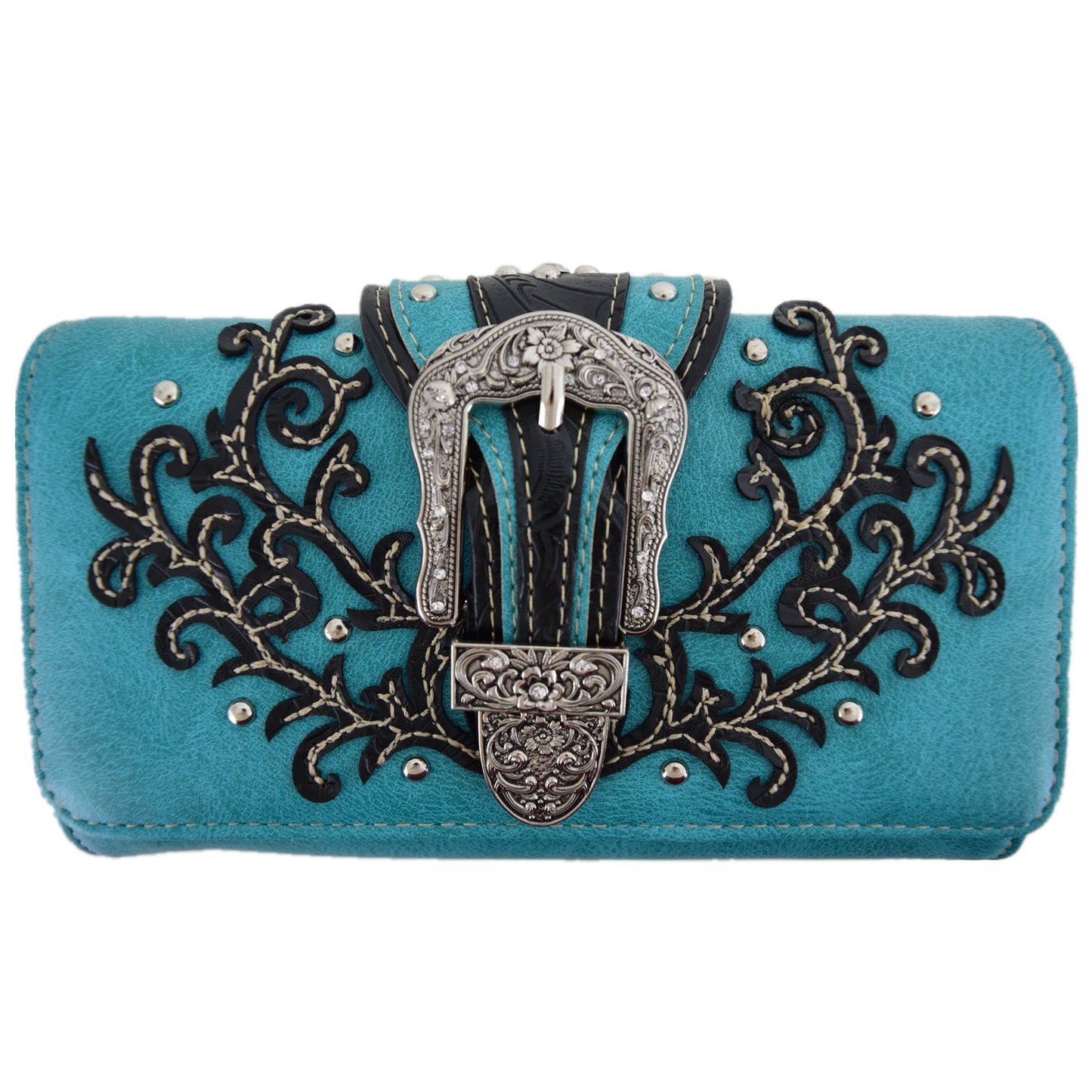 Western Style Buckle Laser Cut Floral Women Trifold Wallet