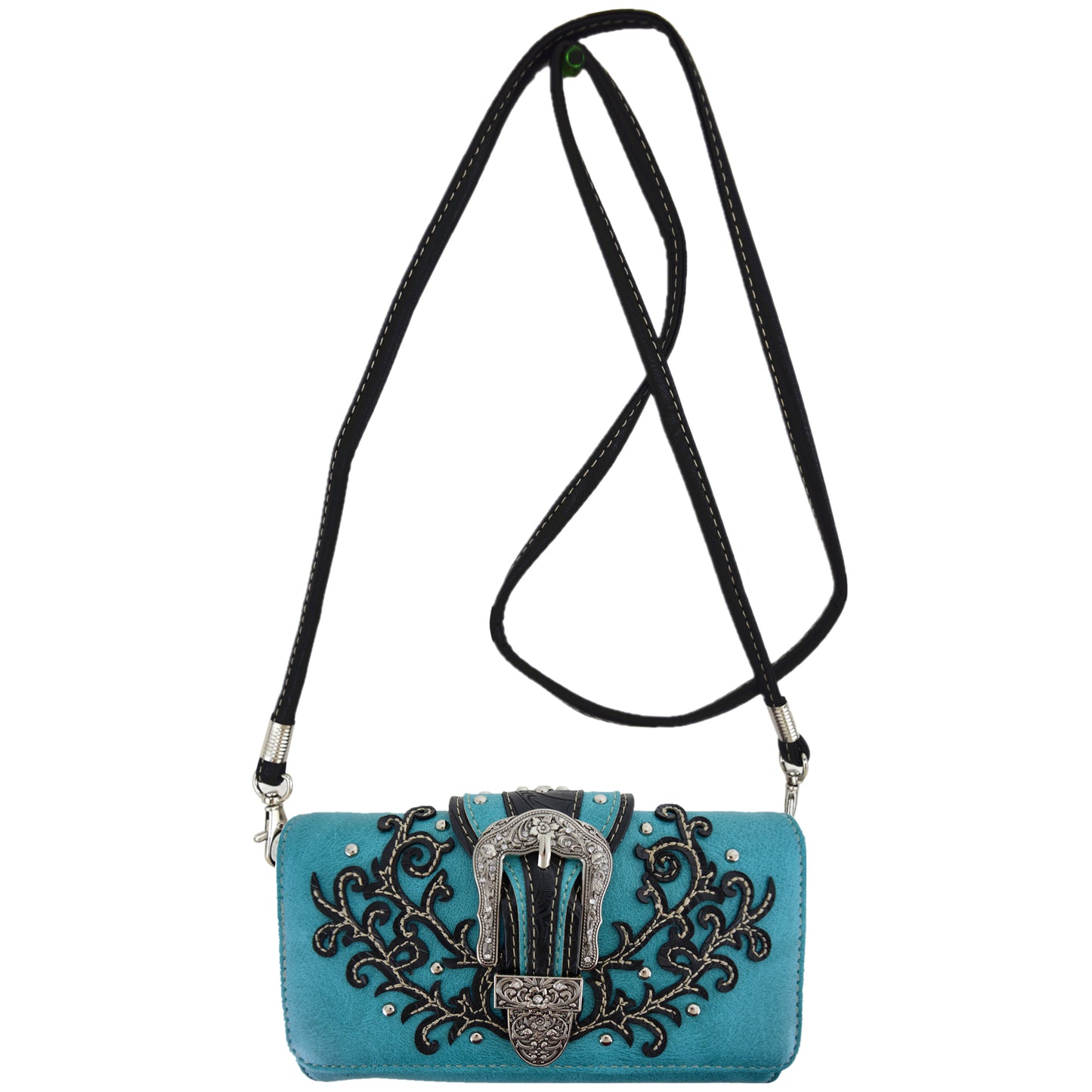 Western Style Buckle Laser Cut Floral Women Trifold Wallet