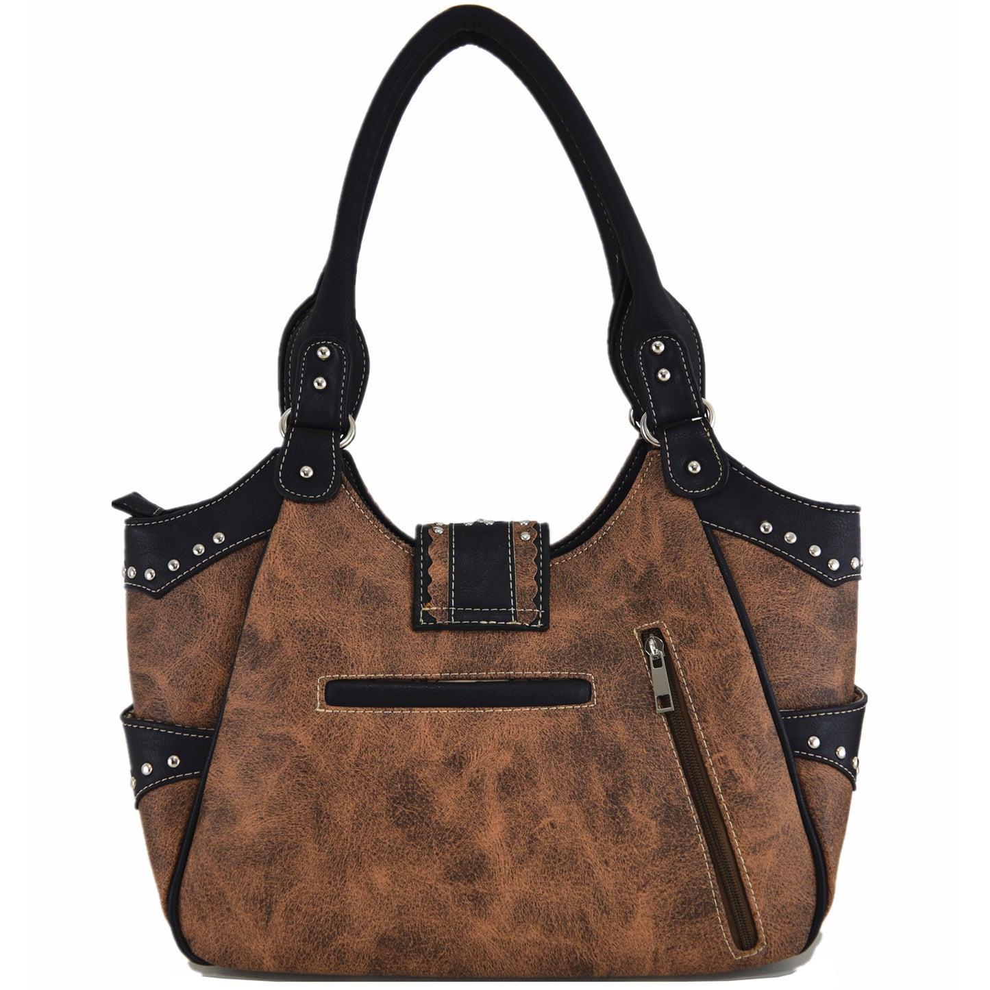Western Style Berry Conchos Conceal Carry Purse Matching Wallet Set Brown