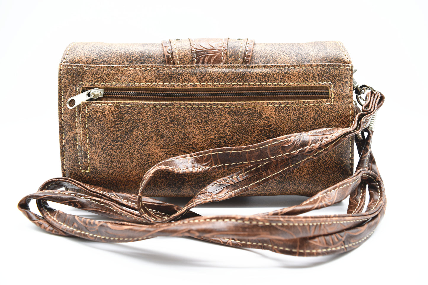 Western Style Buckle Laser Cut Floral Women Trifold Wallet