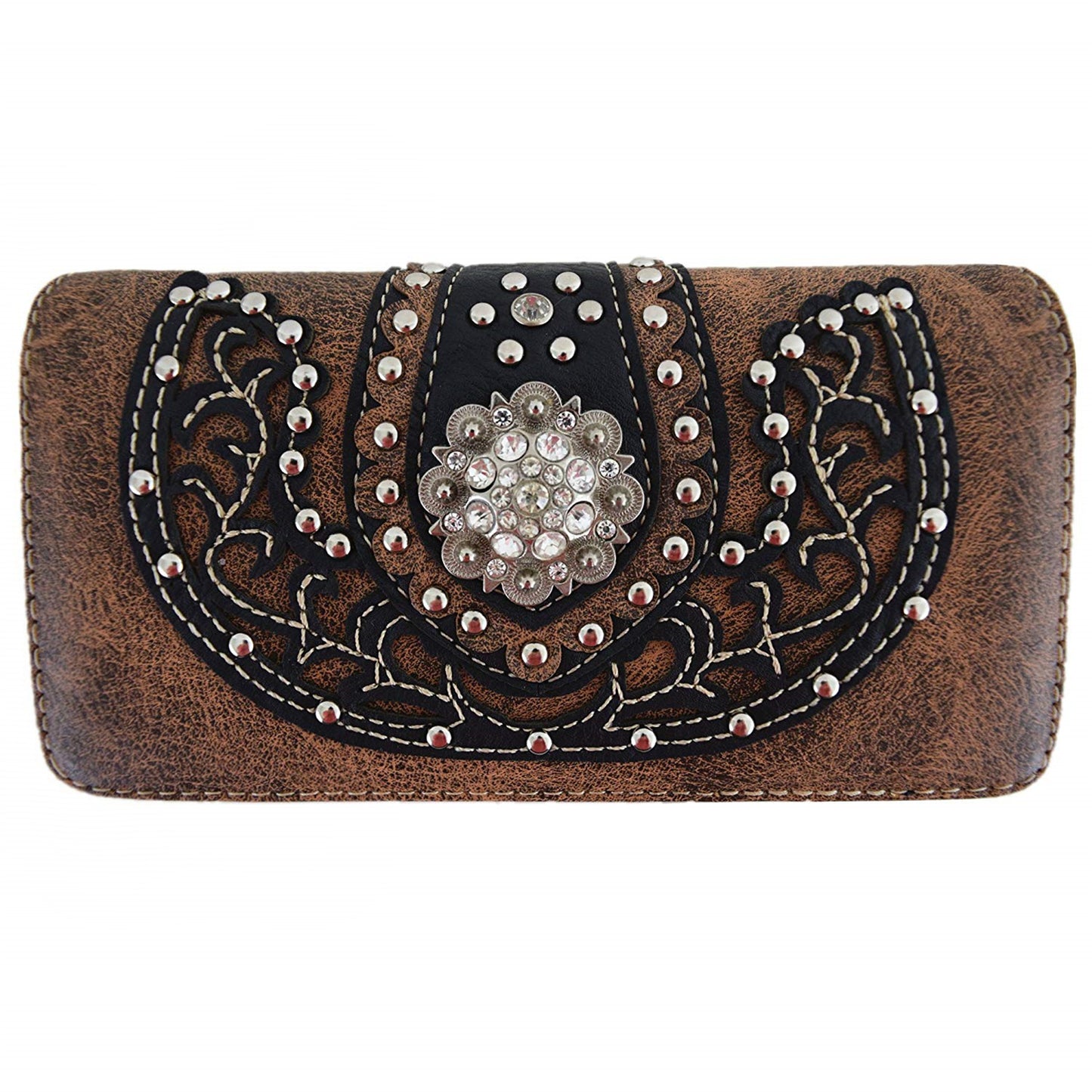 Western Style Berry Conchos Conceal Carry Purse Matching Wallet Set Brown
