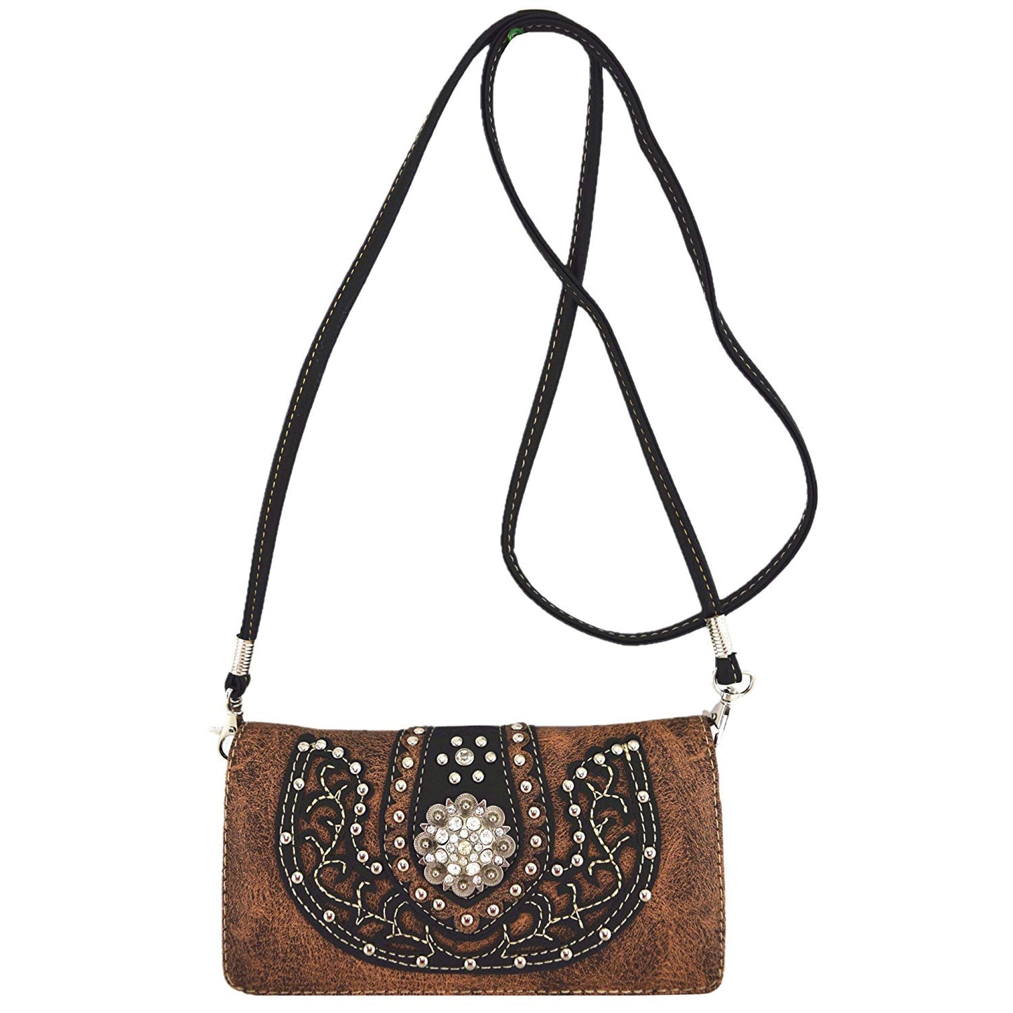 Western Style Berry Conchos Conceal Carry Purse Matching Wallet Set Brown