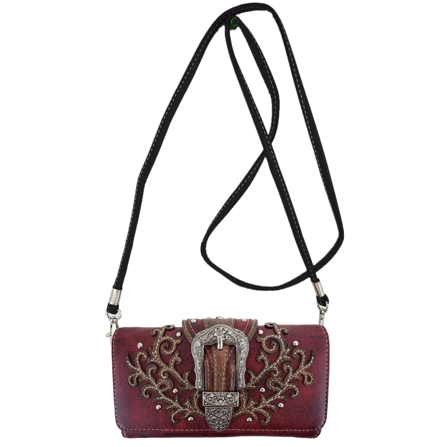 Western Style Buckle Laser Cut Floral Women Trifold Wallet