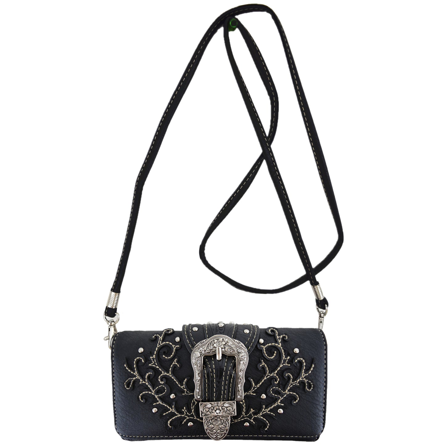 Western Style Buckle Laser Cut Floral Women Trifold Wallet