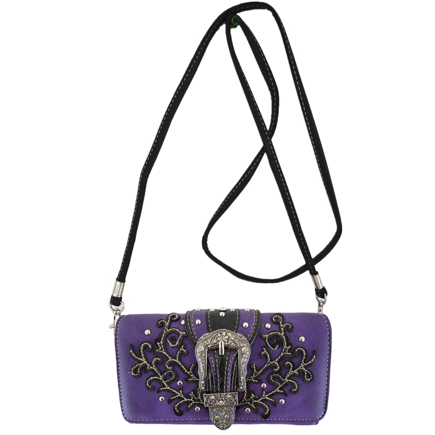 Western Style Buckle Laser Cut Floral Women Trifold Wallet
