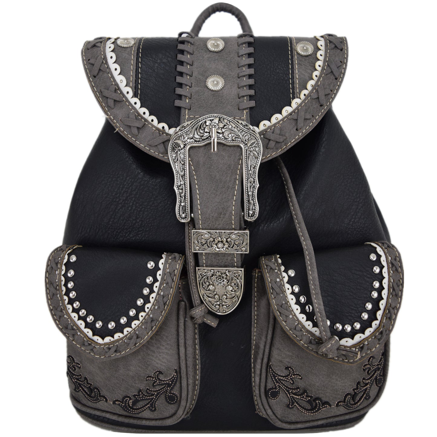Western Style Tooled Buckle Women Backpack With Matching Wallet Set