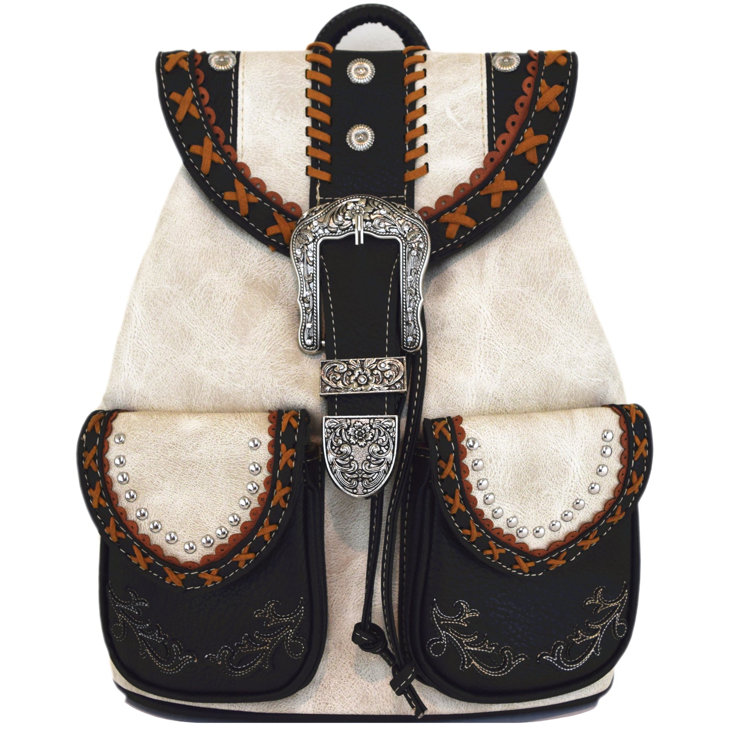 Western Style Tooled Buckle Women Backpack With Matching Wallet Set