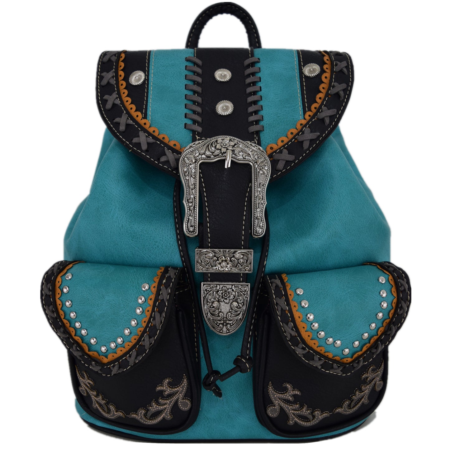Western Style Tooled Buckle Women Backpack With Matching Wallet Set