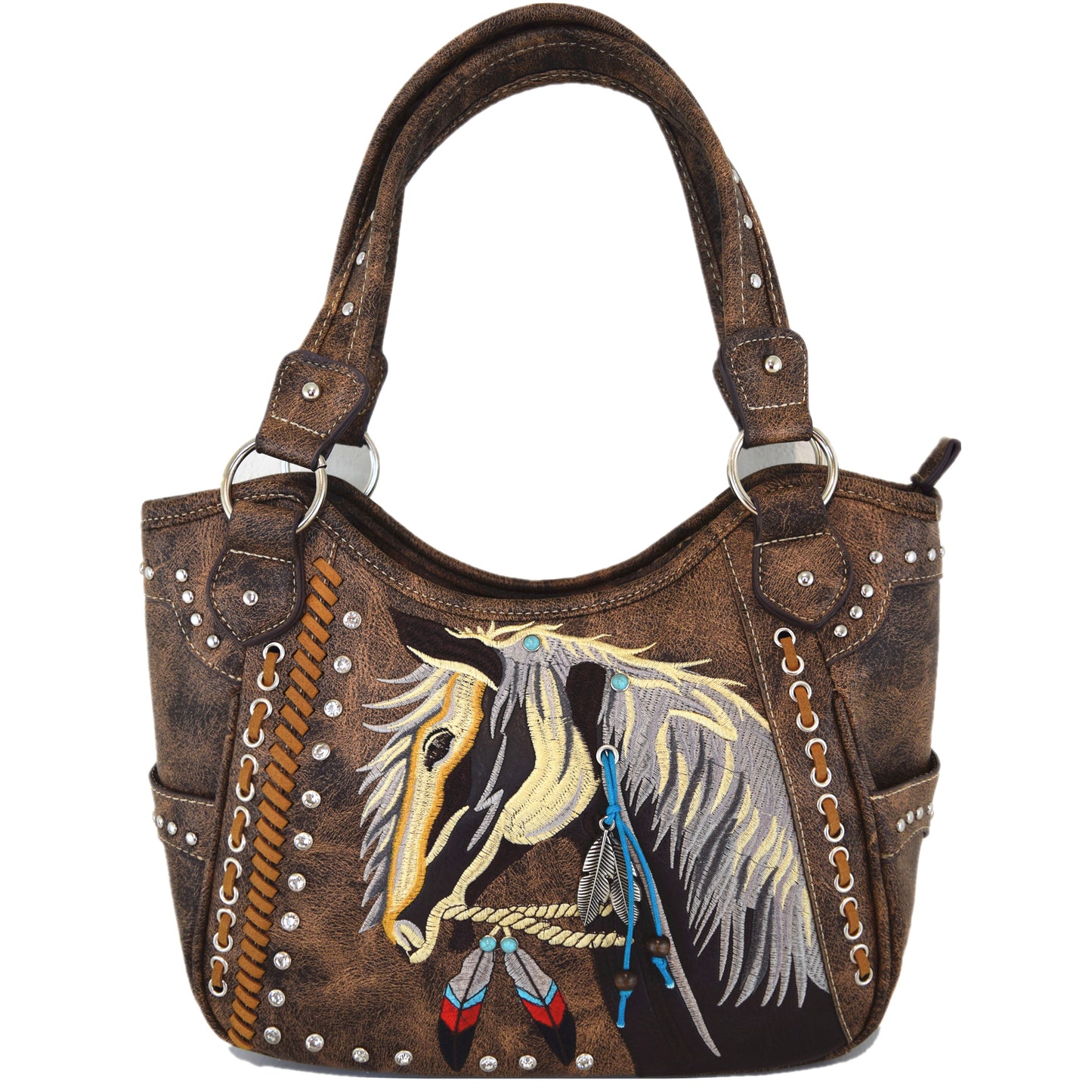 Western Style Embroidery Horse Concealed Carry Purse With Matching Wallet Set