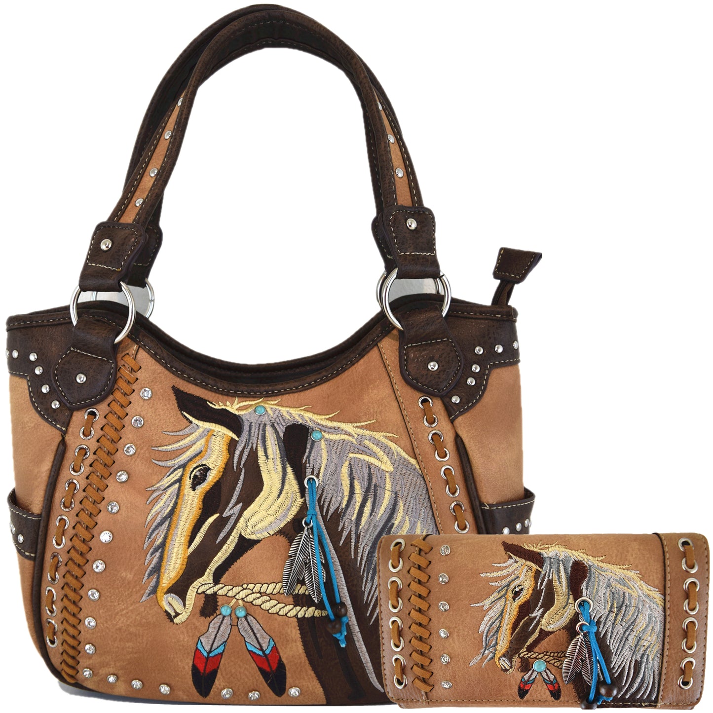 Western Style Embroidery Horse Concealed Carry Purse With Matching Wallet Set