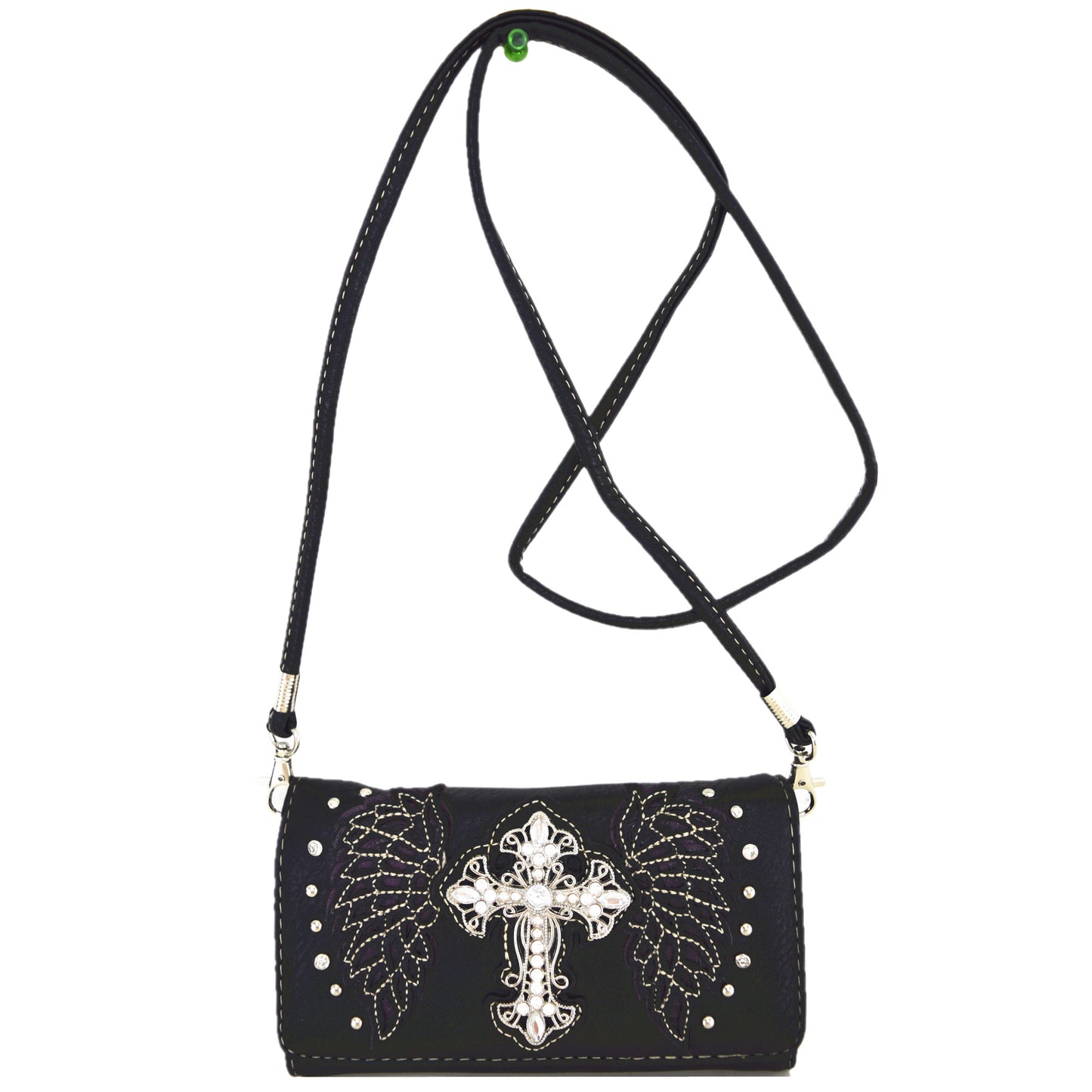 Western Style Cross Studded Winged Women Trifold Wallet