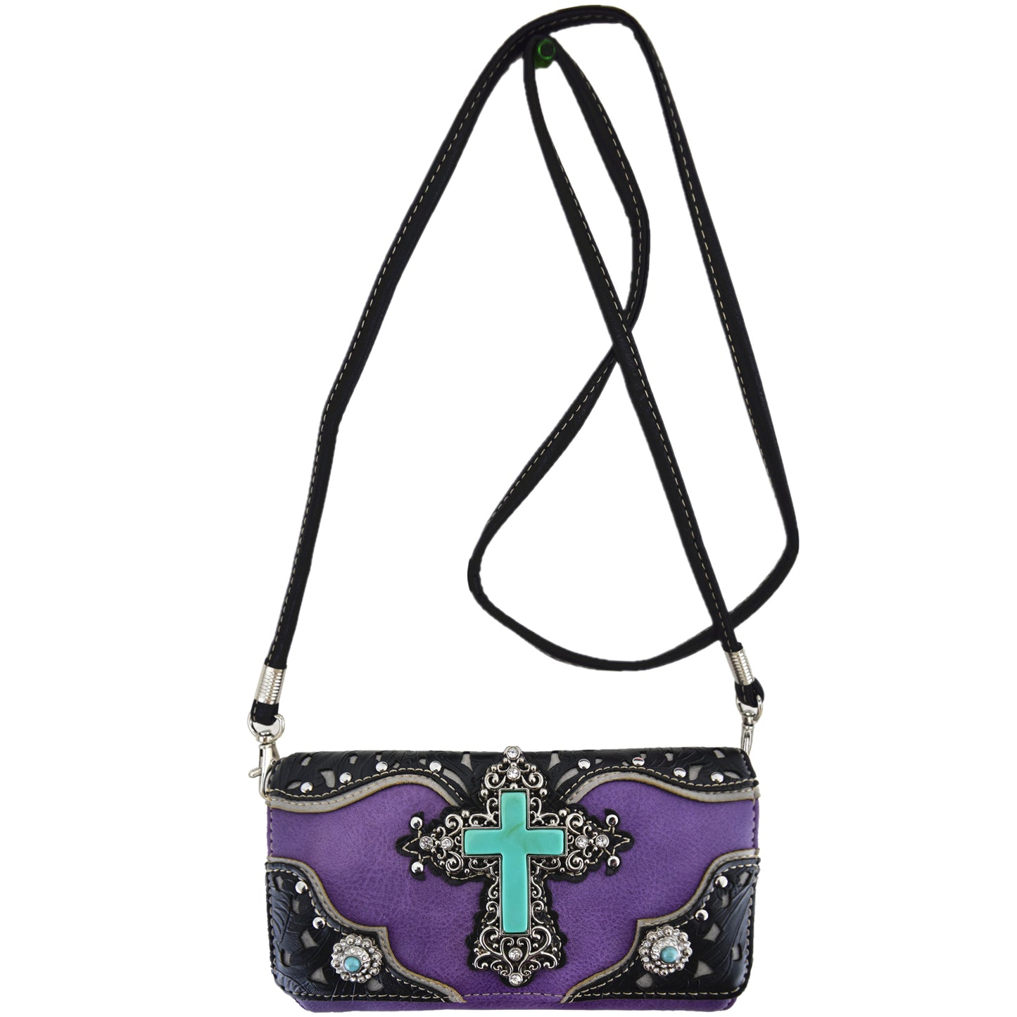 Western Style Cross Studded Women Trifold Wallet