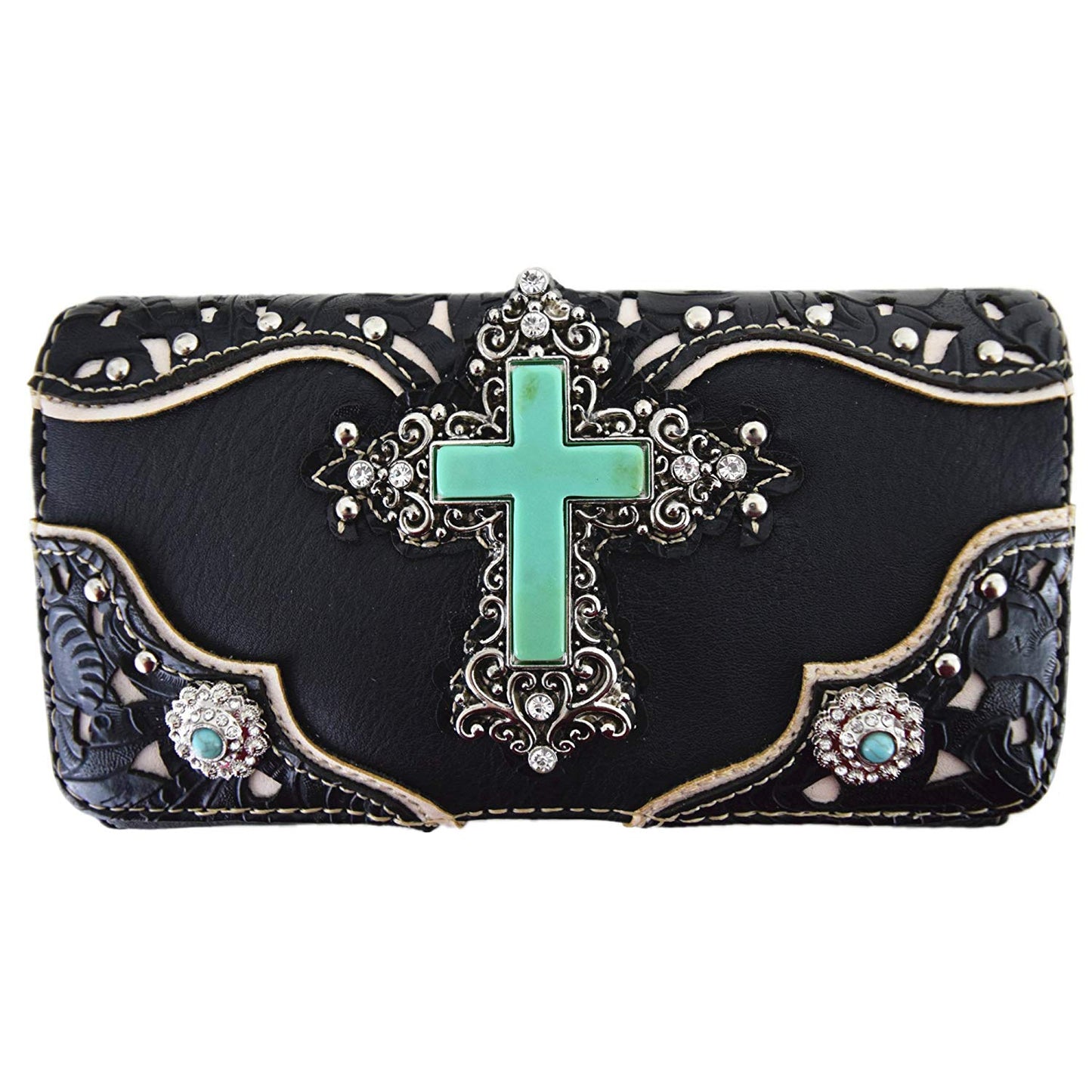 Western Style Cross Studded Women Trifold Wallet