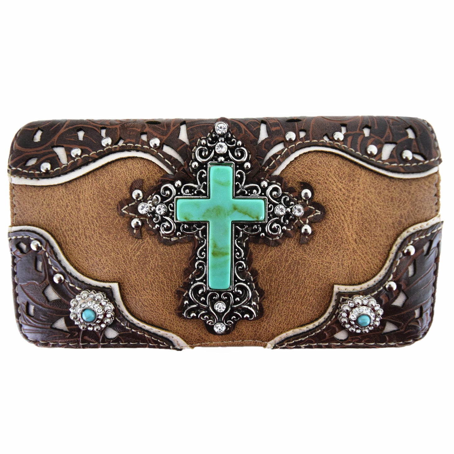Western Style Cross Studded Women Trifold Wallet