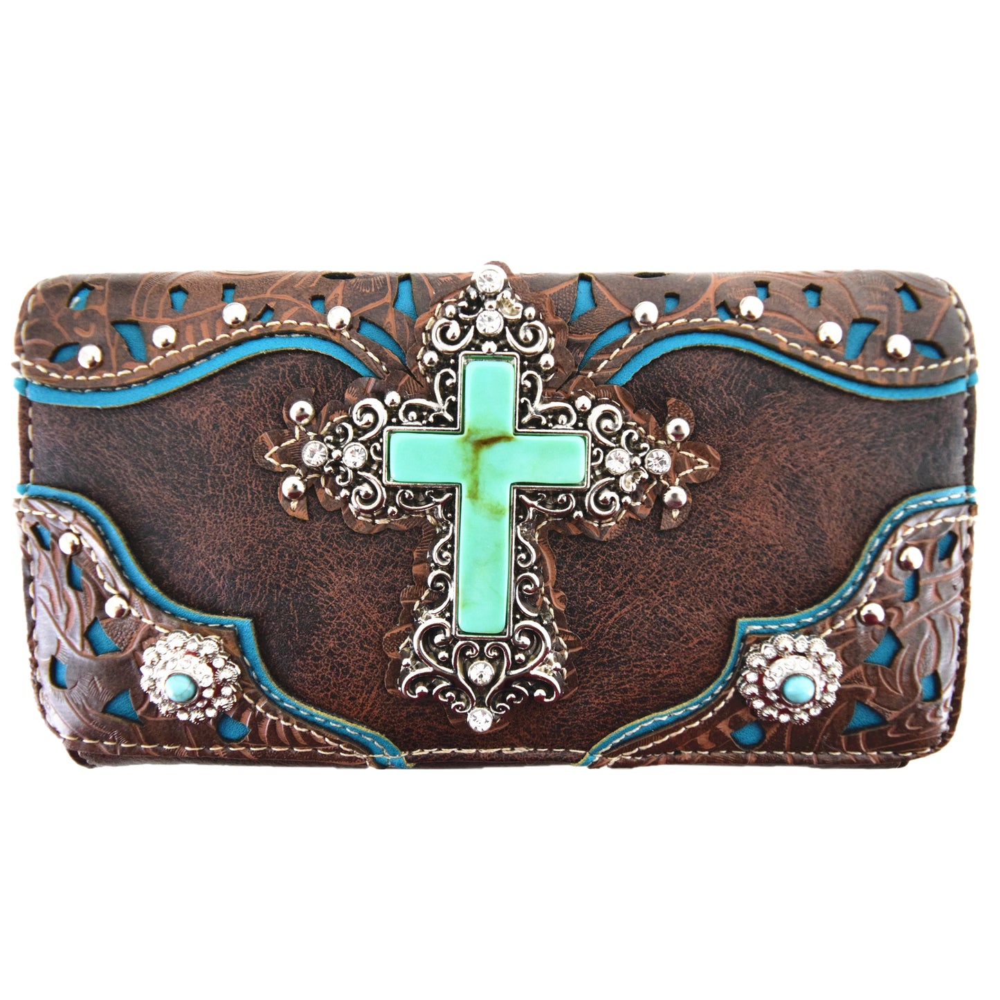 Western Style Cross Studded Women Trifold Wallet
