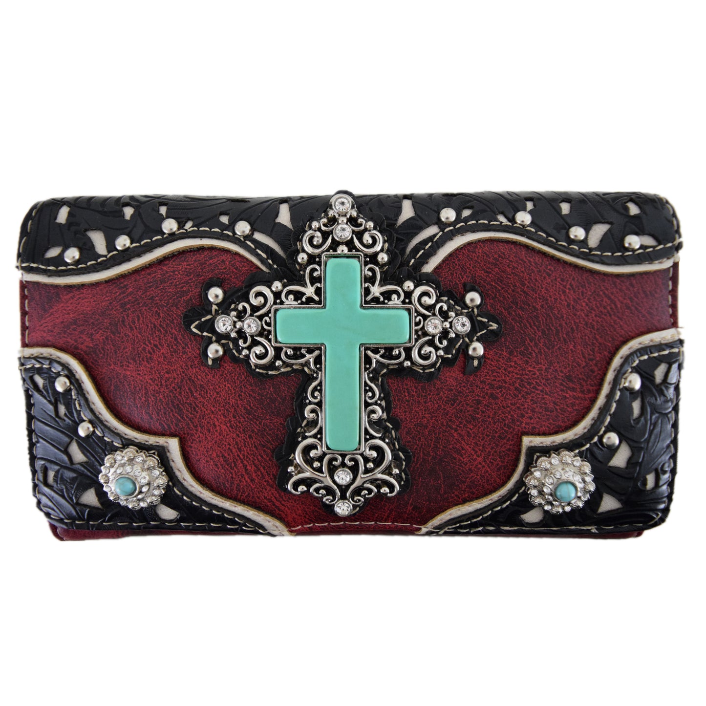 Western Style Cross Studded Women Trifold Wallet