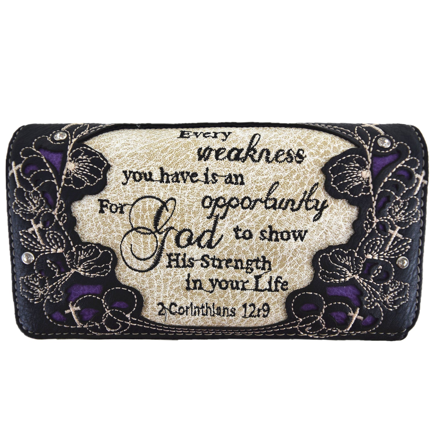 Western Style Embroidery Scripture Women Trifold Wallet