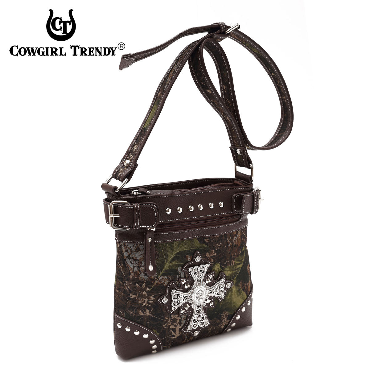 Camouflage Rhinestone Cross Studded Crossbody Handbags