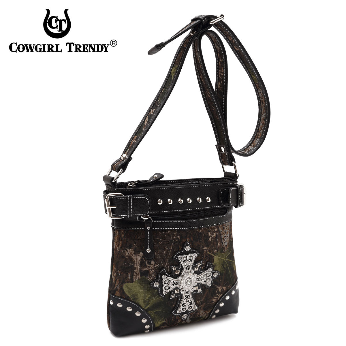 Camouflage Rhinestone Cross Studded Crossbody Handbags