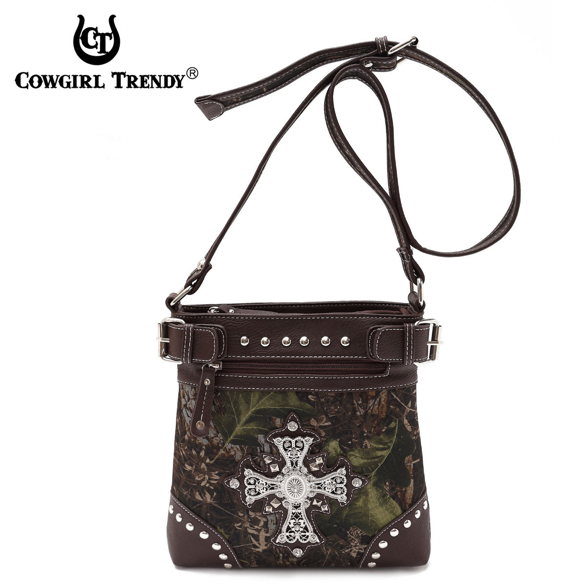 Camouflage Rhinestone Cross Studded Crossbody Handbags