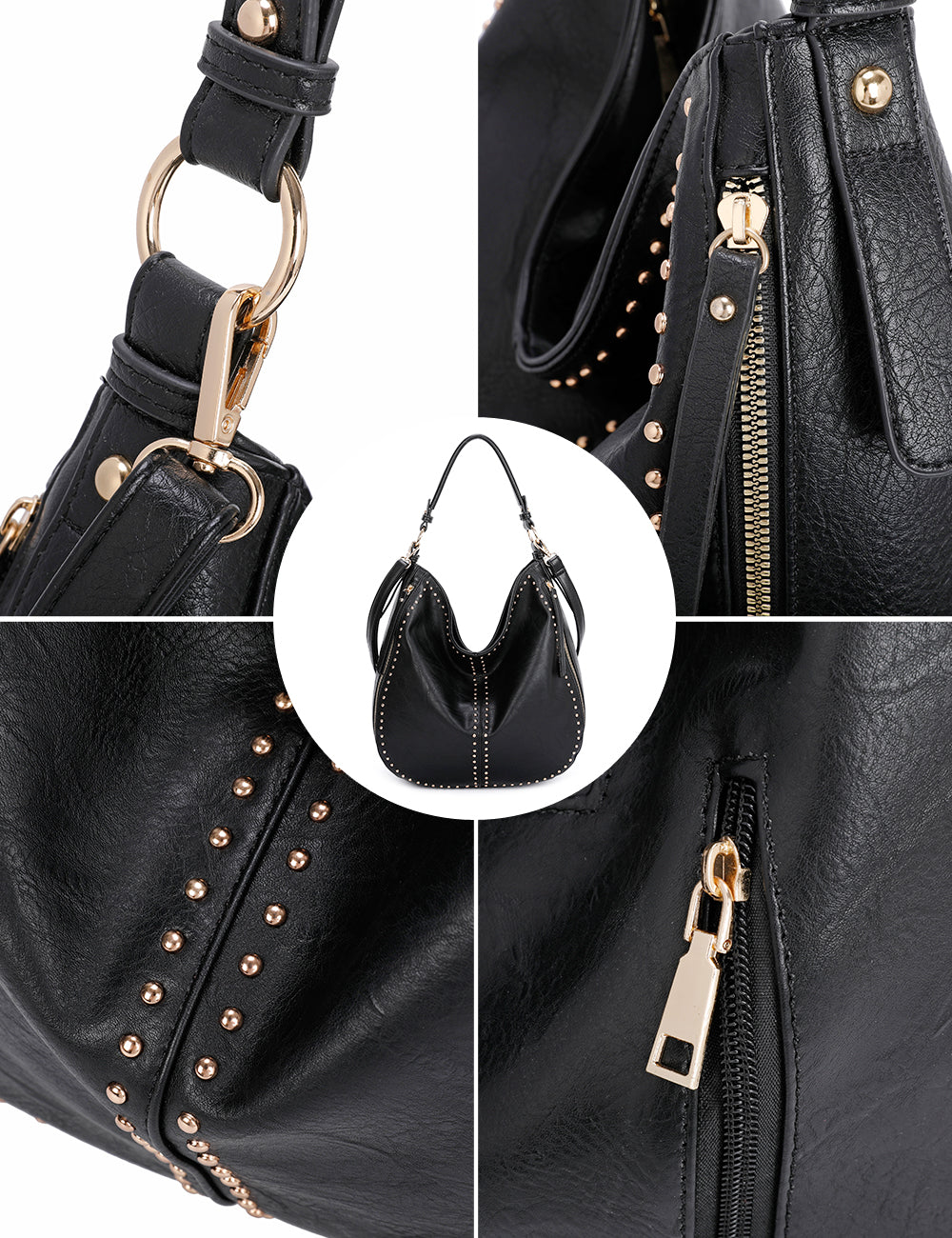 Gold Hardware Fashion HandBag Detachable Crossbody Strap Mini Wallet Set