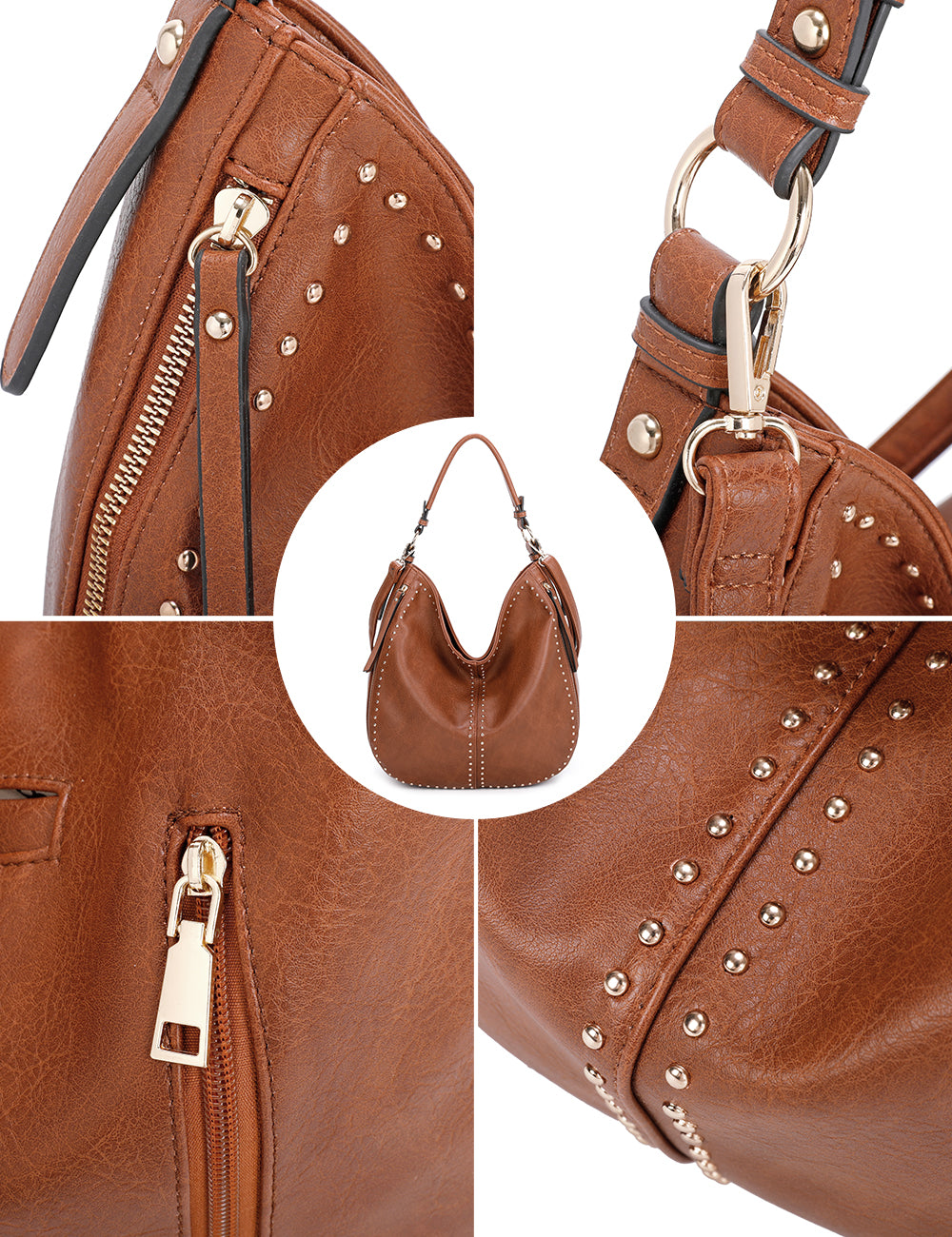 Gold Hardware Fashion HandBag Detachable Crossbody Strap Mini Wallet Set