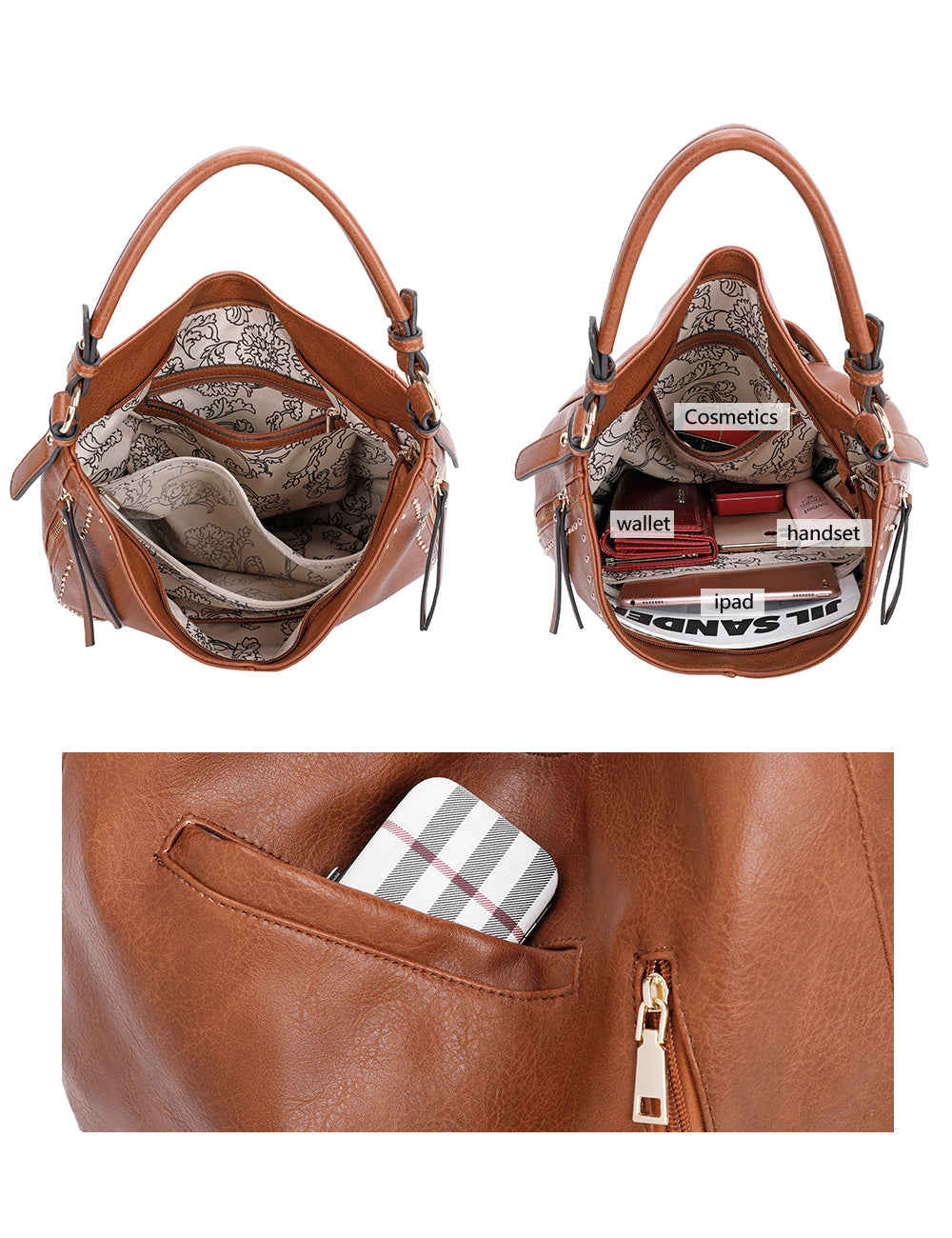 Gold Hardware Fashion HandBag Detachable Crossbody Strap Mini Wallet Set