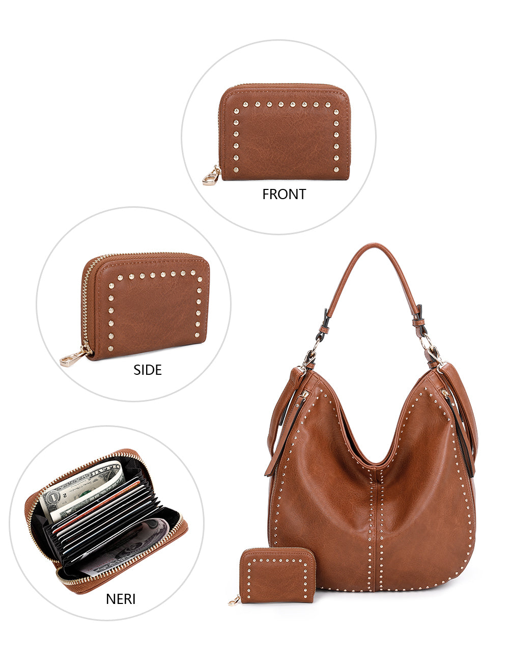 Gold Hardware Fashion HandBag Detachable Crossbody Strap Mini Wallet Set