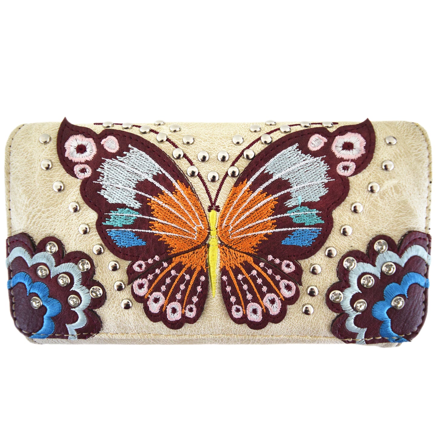 Western Style Embroidery Butterfly Women Trifold Wallet