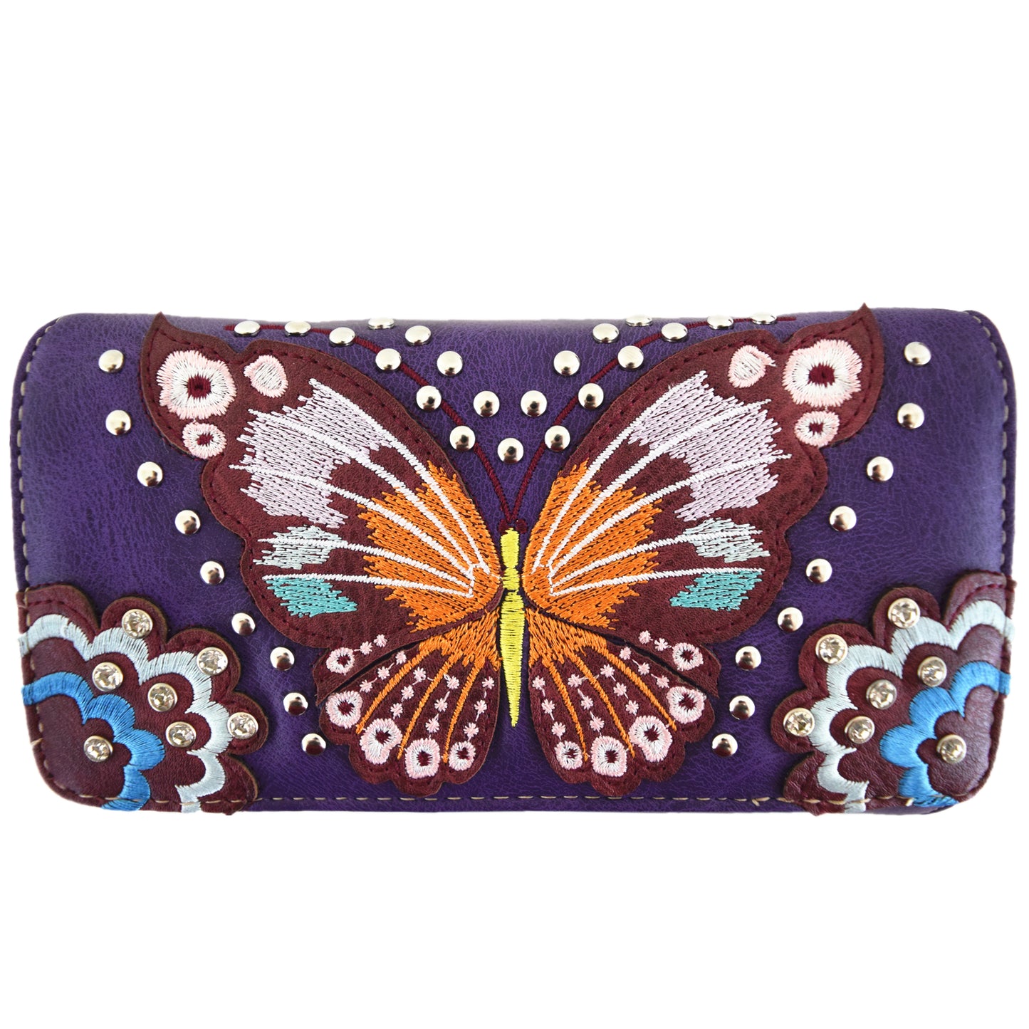 Western Style Embroidery Butterfly Women Trifold Wallet