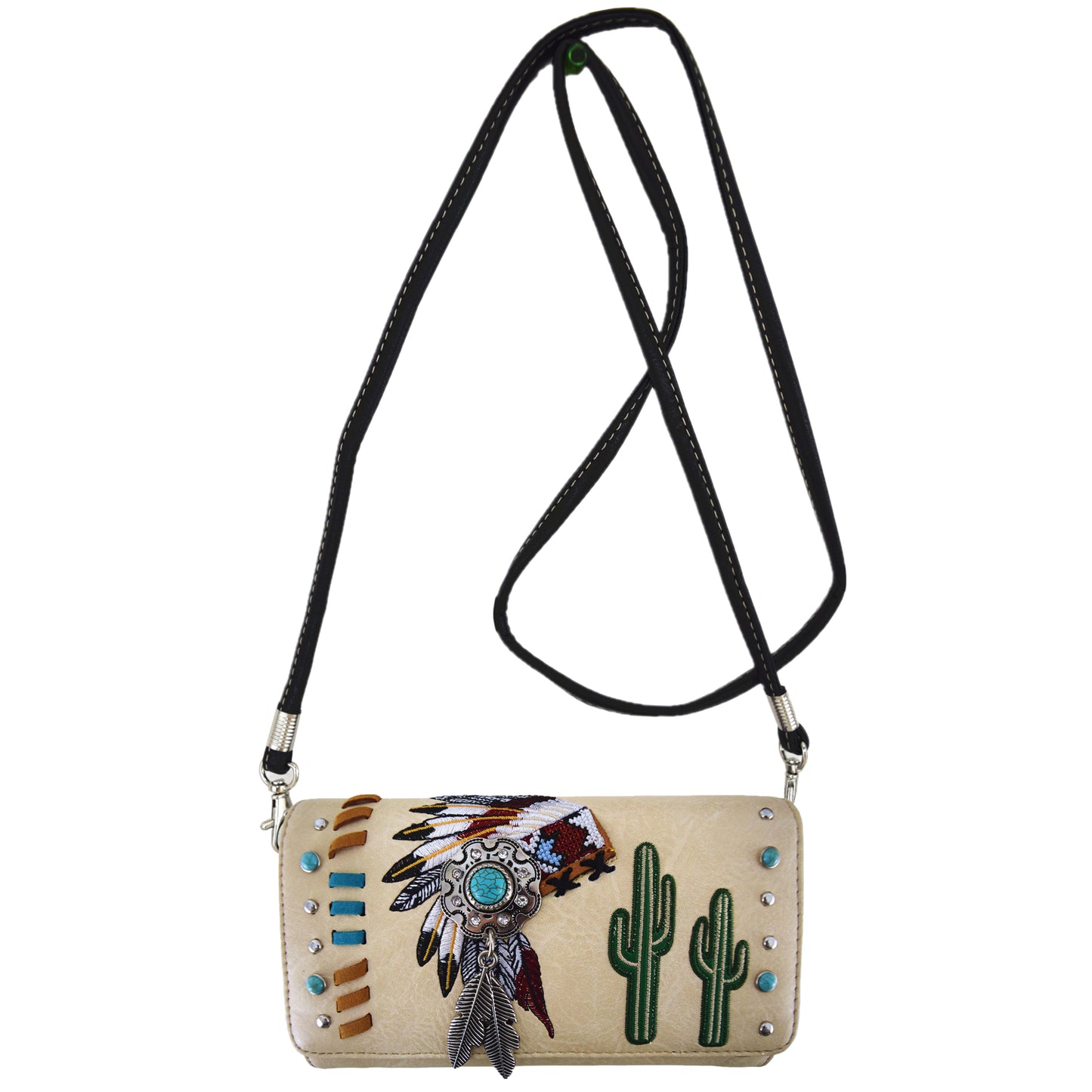 Native American Chieftain Cactus Women Trifold Wallet