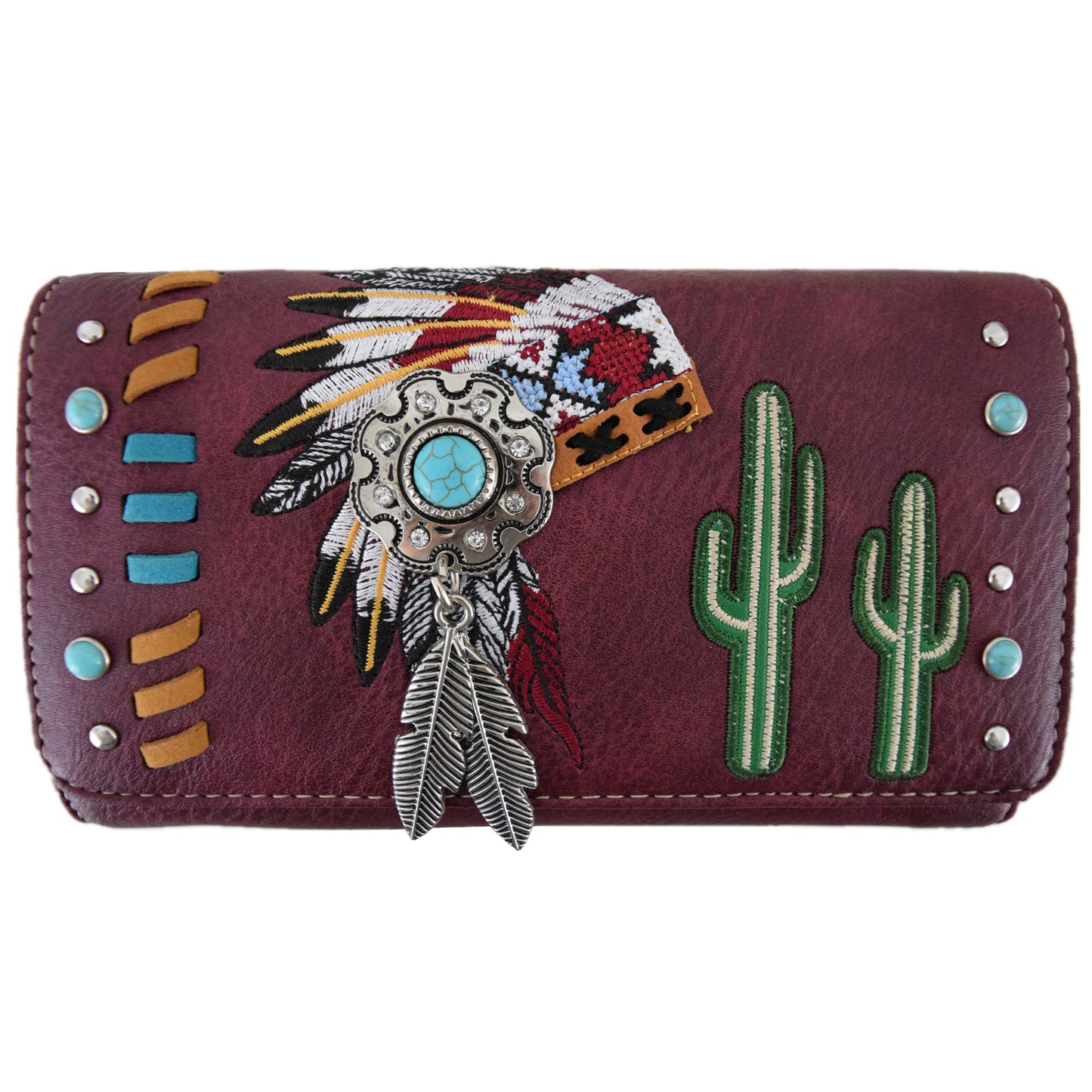 Native American Chieftain Cactus Women Trifold Wallet