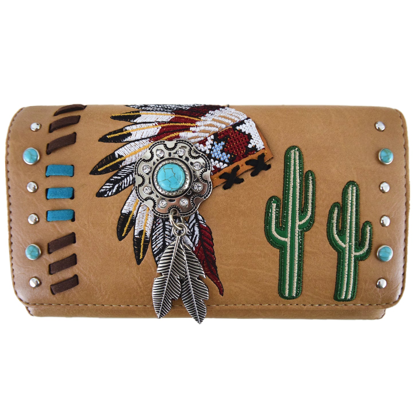 Native American Chieftain Cactus Women Trifold Wallet