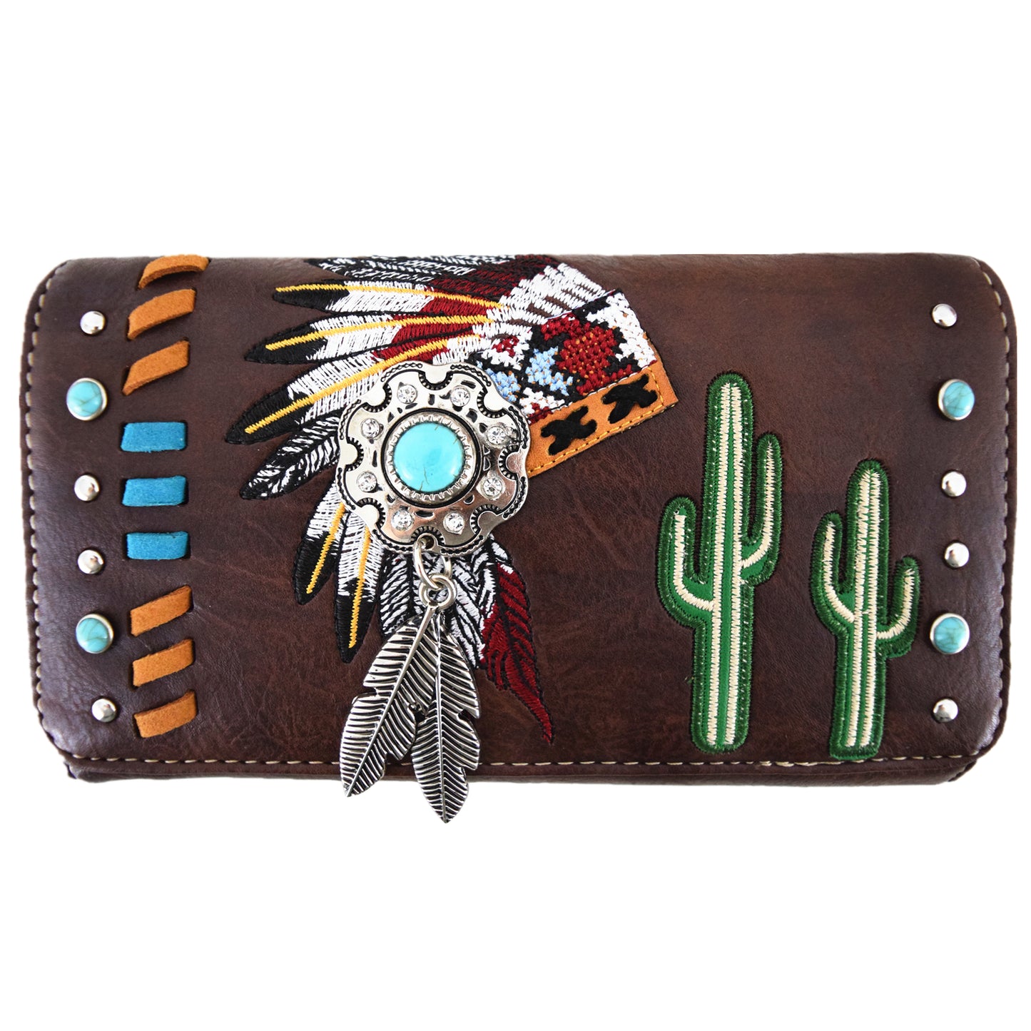 Native American Chieftain Cactus Women Trifold Wallet