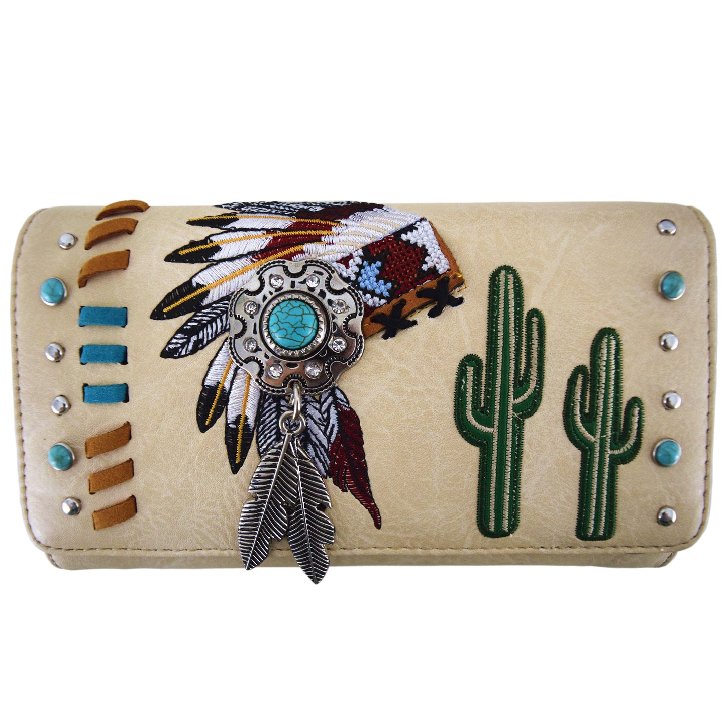 Native American Chieftain Cactus Women Trifold Wallet