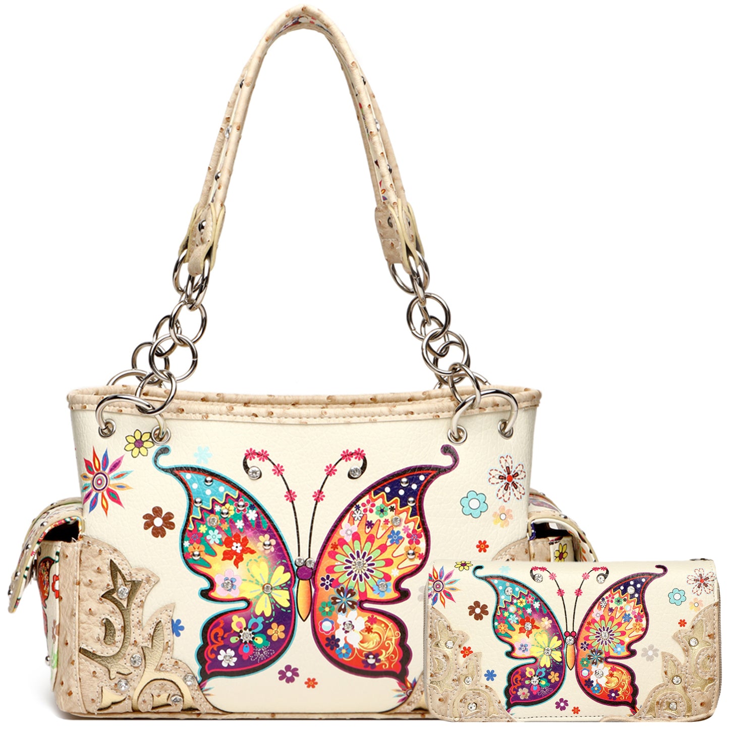Colorful Butterfly Women Purse with Matching Wallet Set