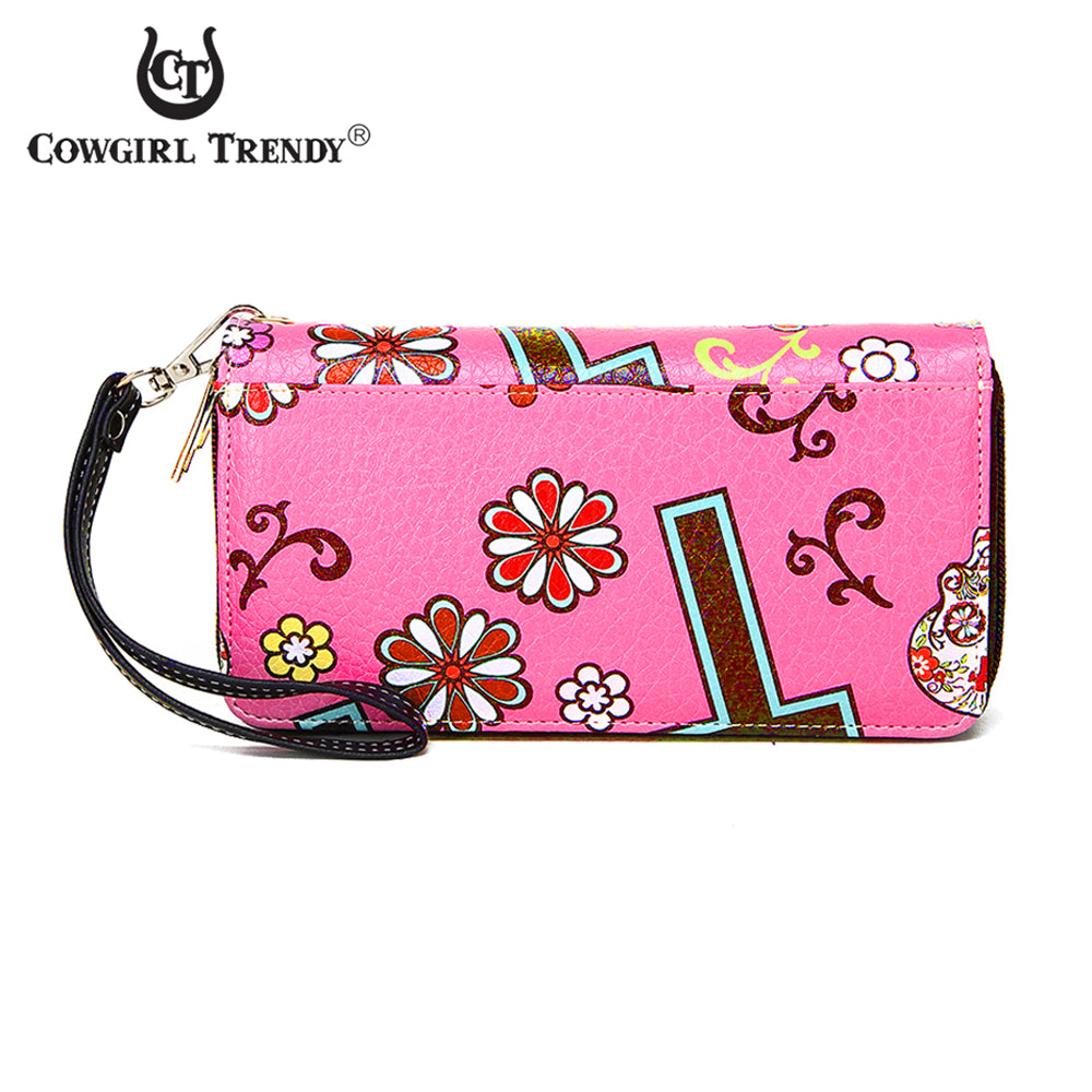 Sugar Skull Flower Cross Women Double Zipper Wallet