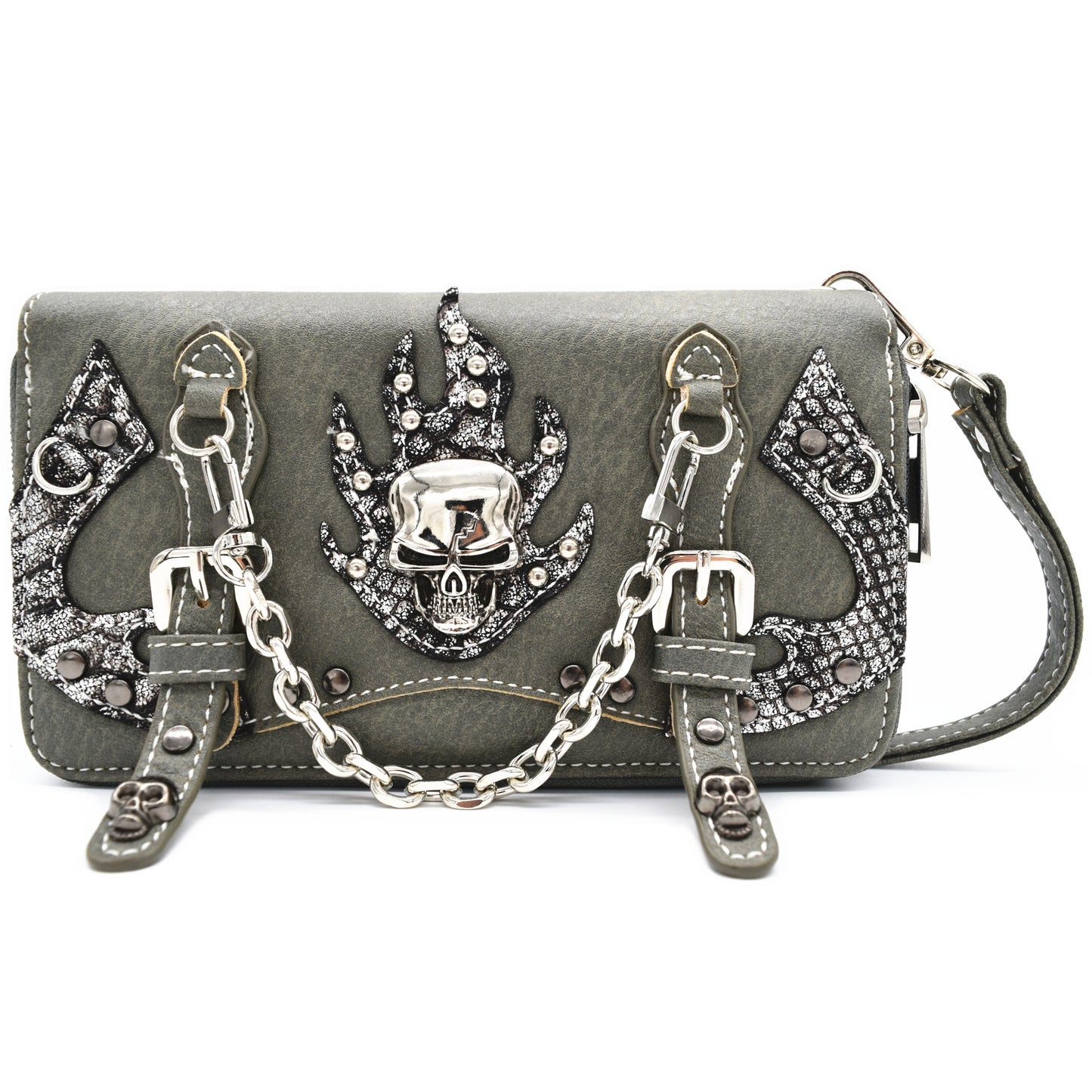 Gothic Skull Punk Chain Women Double Zipper Wallet