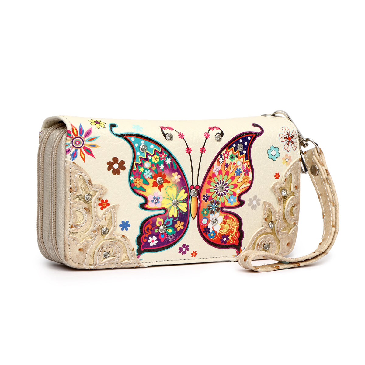 Western Style Spring Butterfly Women Double Zipper Wallet
