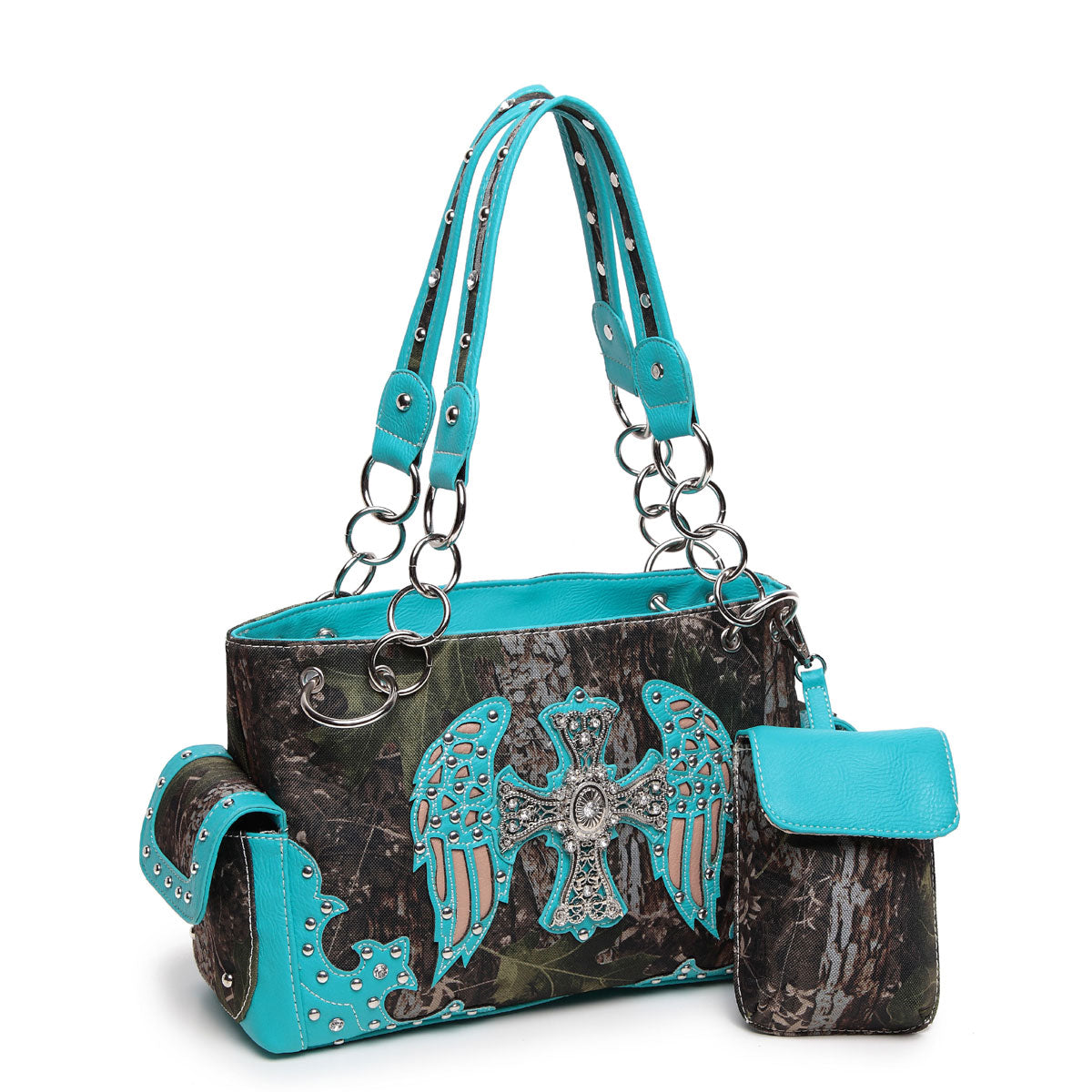 Camouflage Cross Wings Women Purse with Matching Wallet Set
