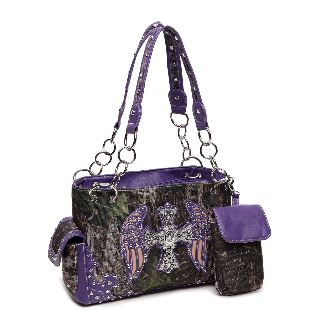 Camouflage Cross Wings Women Purse with Matching Wallet Set